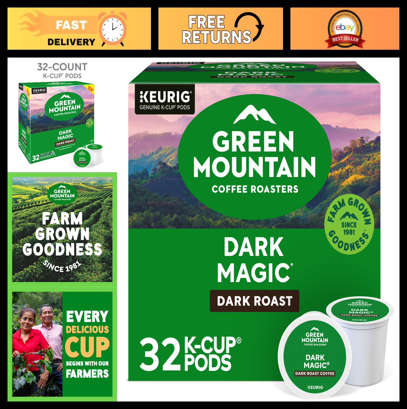 Dark Magic Dark Roast Coffee K Cup Pods, Single Serve, 32 Count, Gourmet Brew0