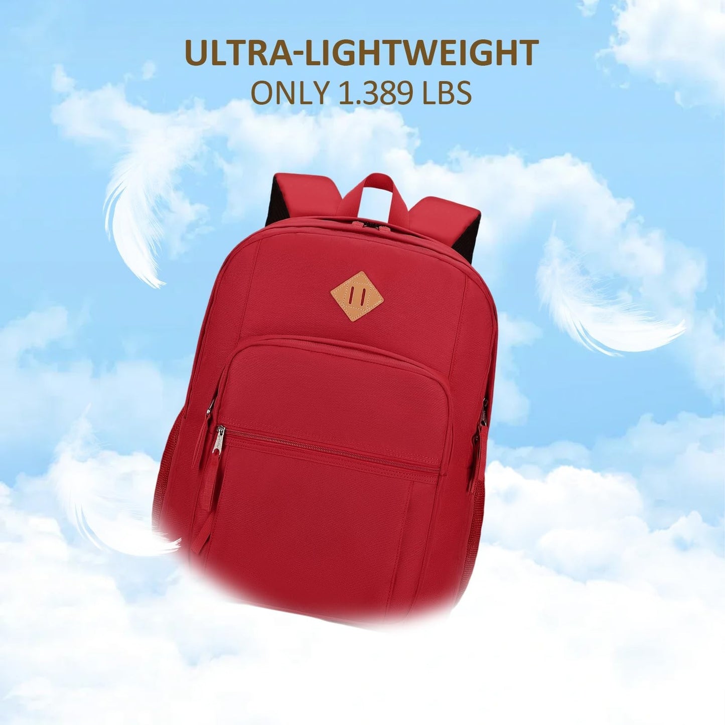 Water Resistant Large Solid Color Backpack for College, School, Travel   Red5