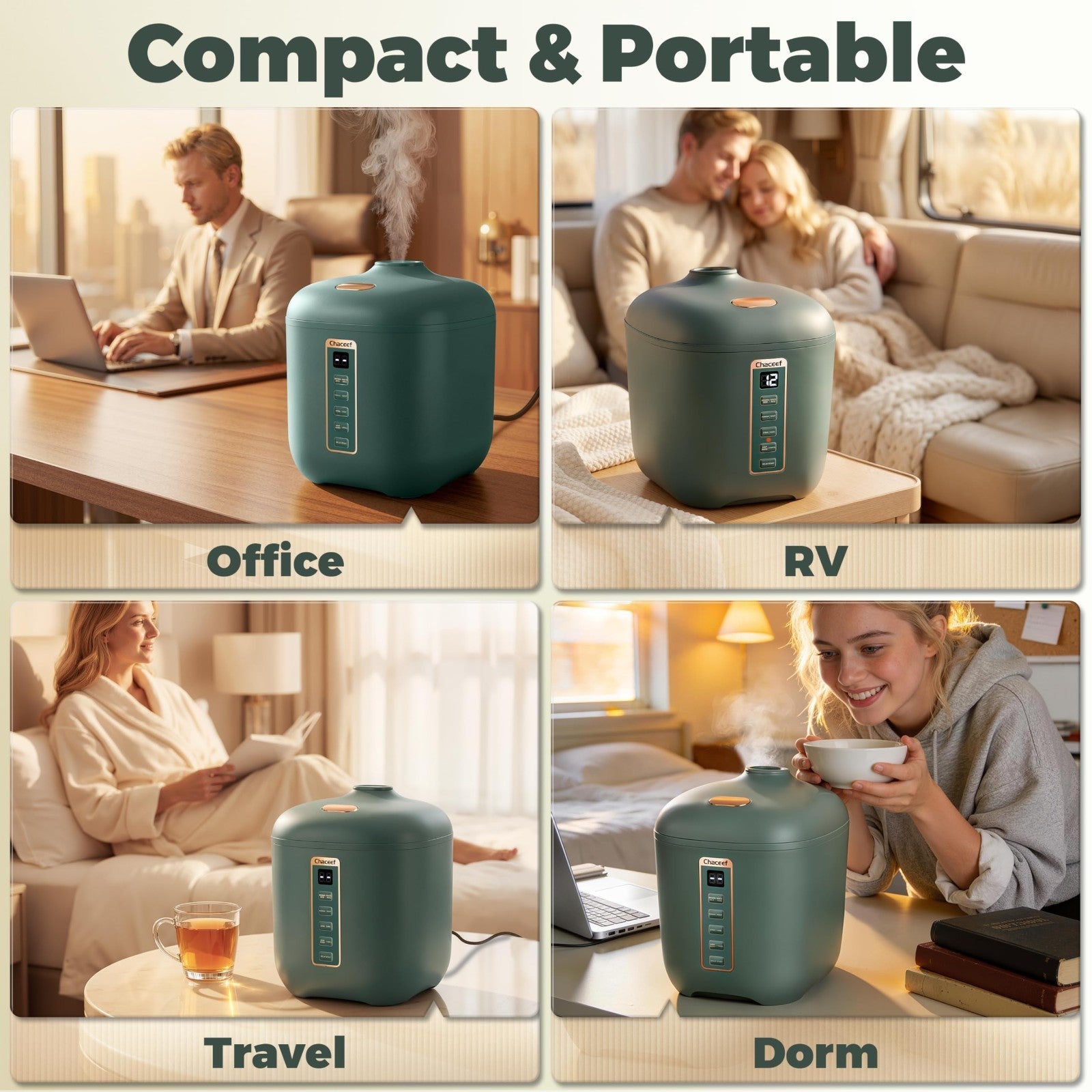 Compact 2-Cup Rice Cooker, Portable Non-Stick Travel Rice Maker, BPA Free, Smart5