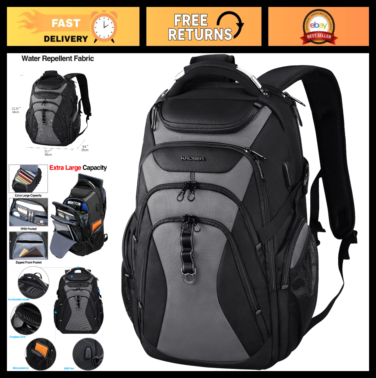 XXXL Laptop Backpack for 18.4 Inch Computers, Stylish Travel Bag for Men   Black0