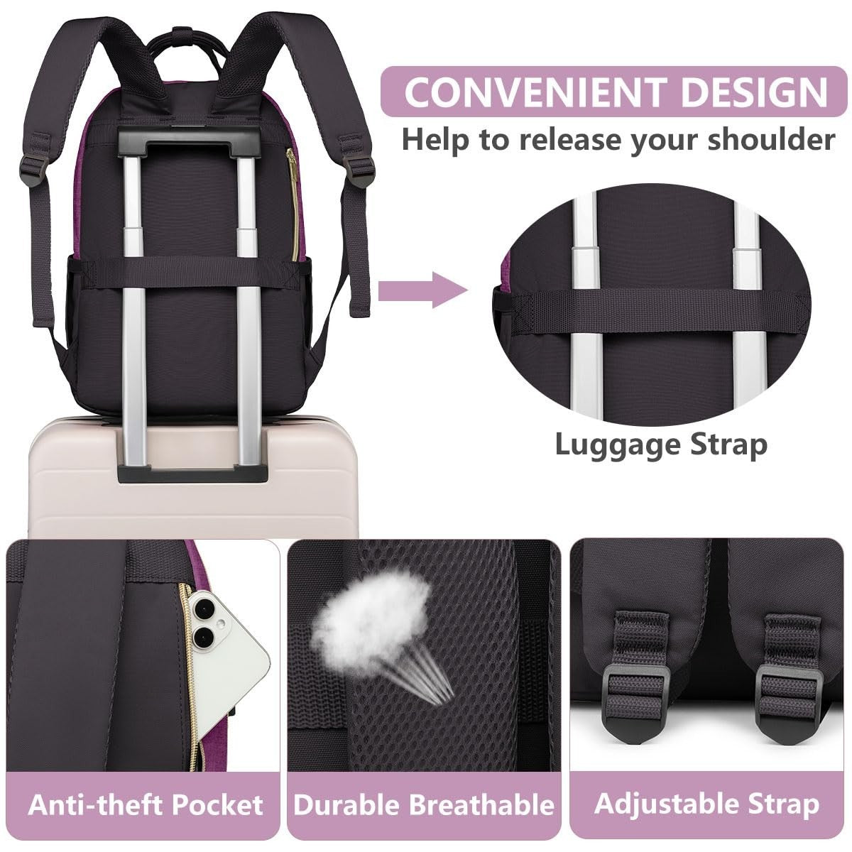 Stylish 15.6" Laptop Backpack for Women   Waterproof Travel Bag with USB Charger3
