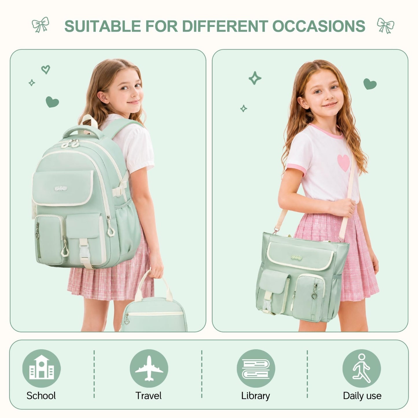 4PCS Girls Backpacks Set with Tote Bag, Lunch Box & Pencil Pouch   School Suppli3