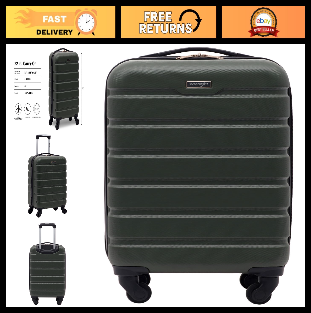 22" Hardside Spinner Carry-On Luggage - Lightweight, Durable, Deep Depth Travel0