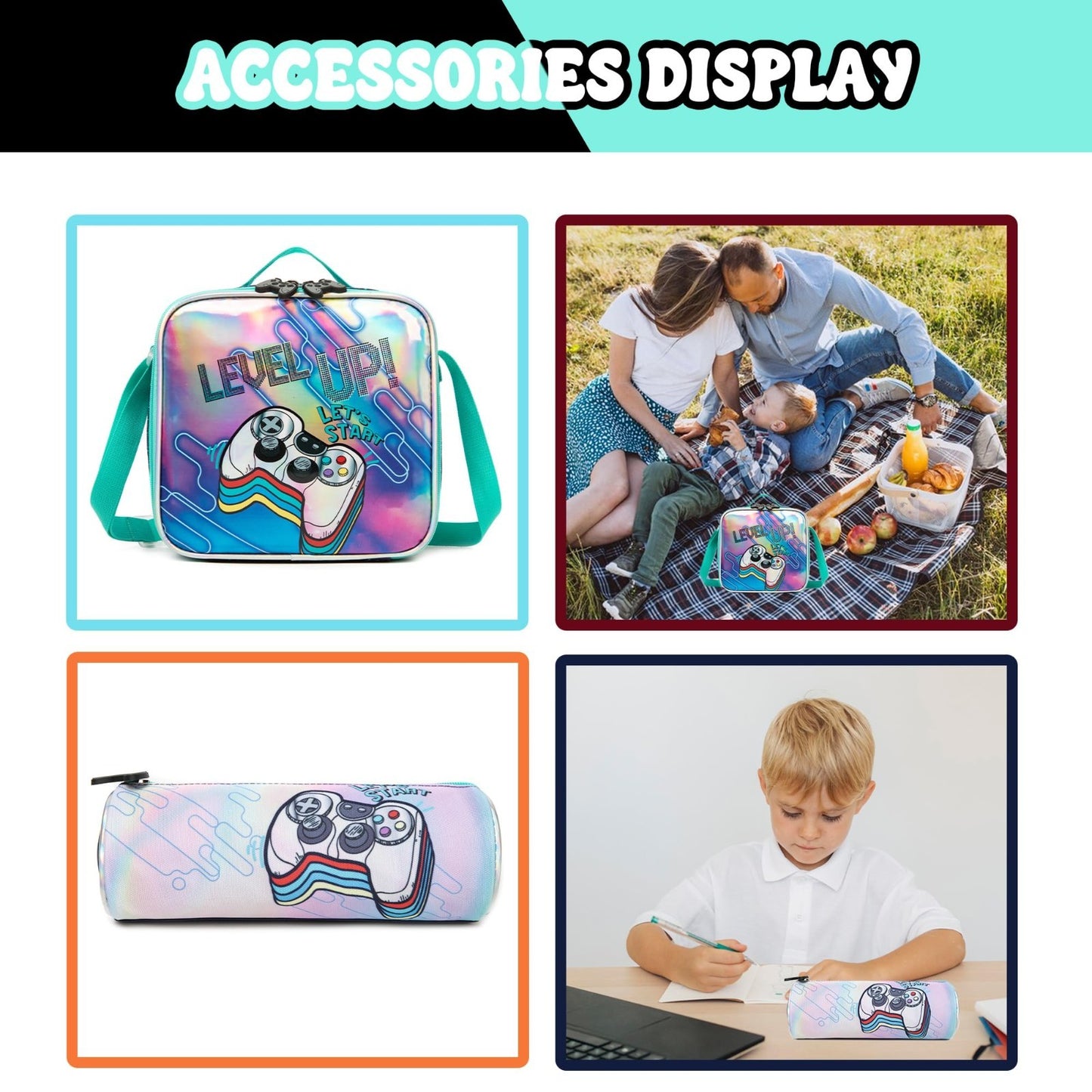 Rolling Kids Backpack with Wheels, Football Design, Lunch Box Included, Ages 6 84