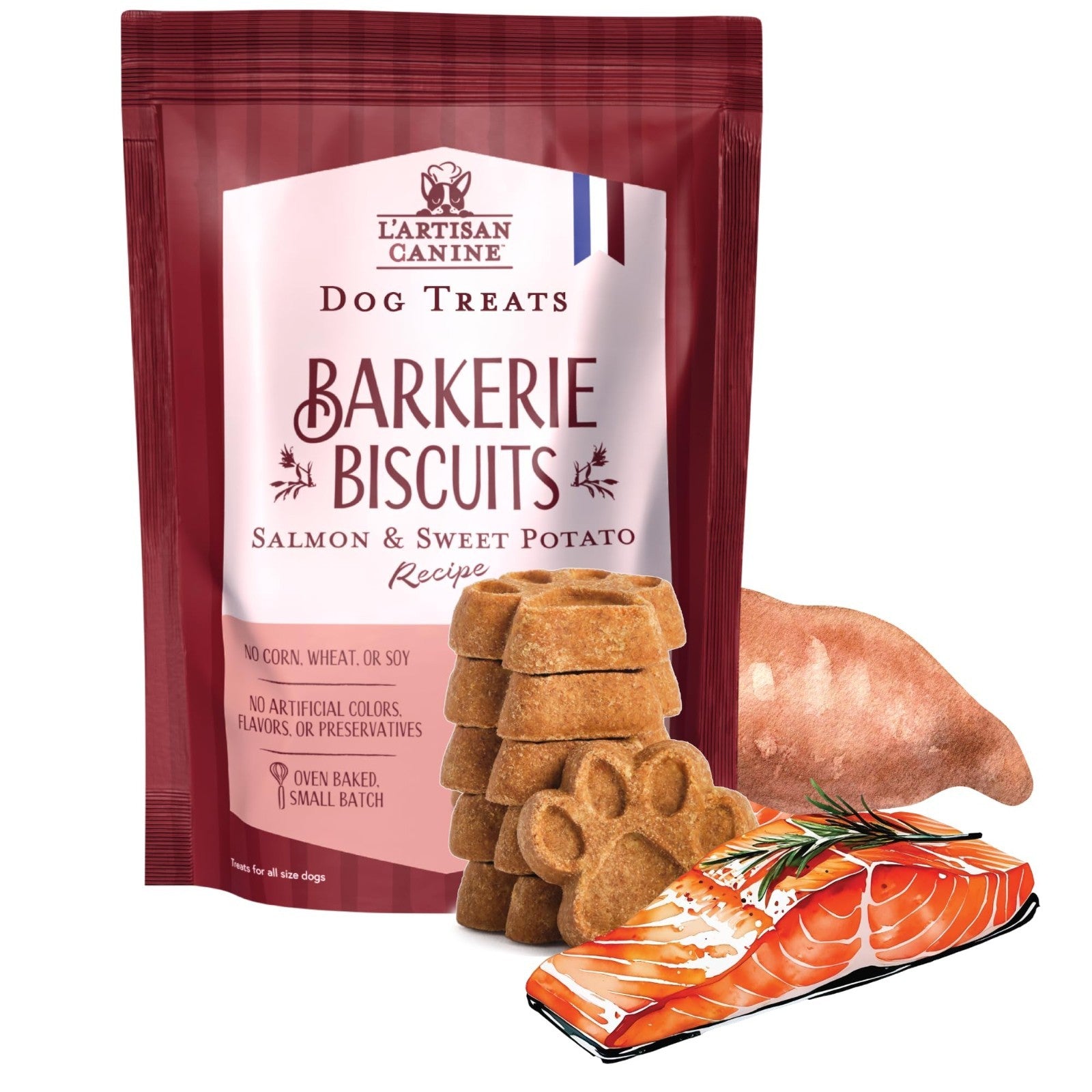 Healthy Salmon & Sweet Potato Dog Treats 8oz | Crunchy Biscuits for All Dogs, Lo1