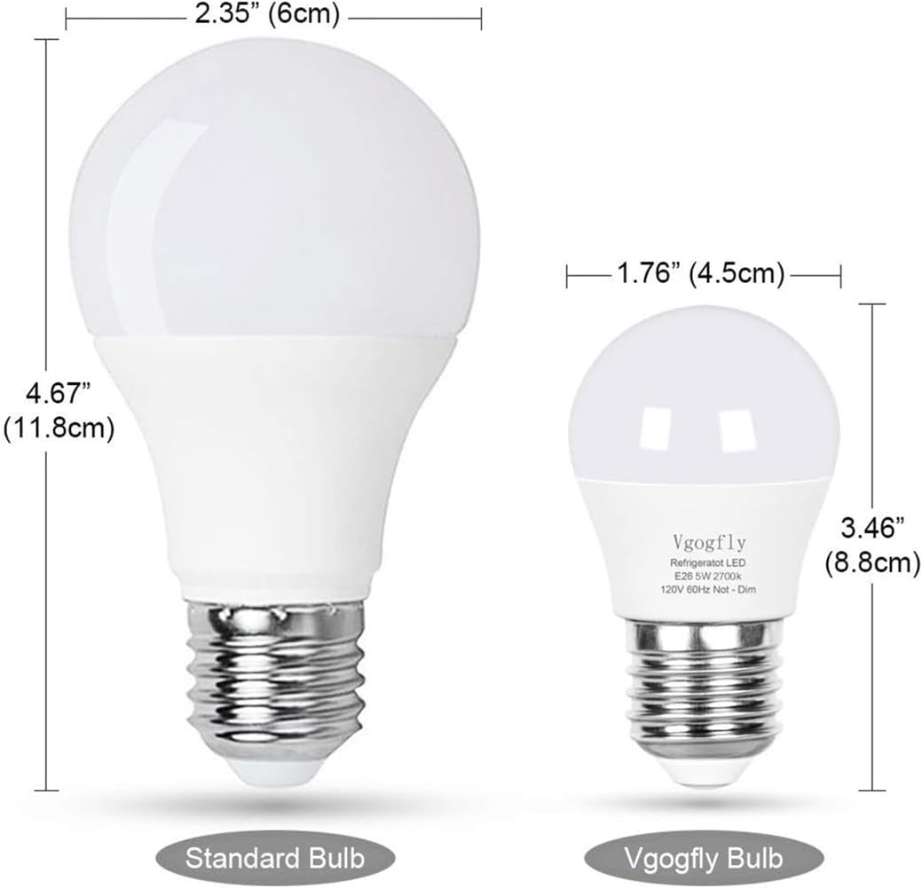 2 Pack LED Refrigerator Light Bulbs 5W Warm White 2700K Waterproof A15 E264