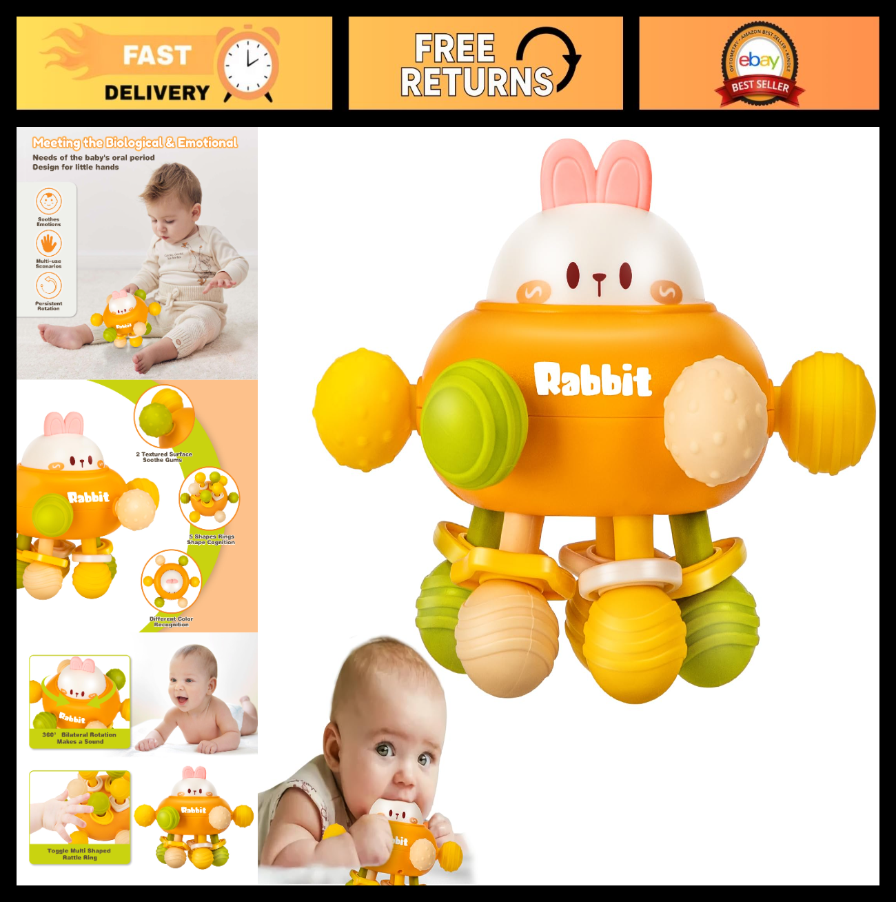 Montessori Baby Teething Toy   Textured Silicone Rattle Ball, BPA Free, 0 12 Mon0