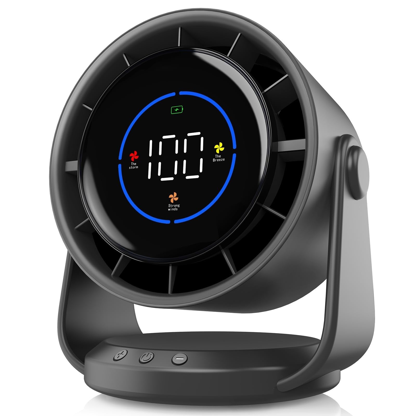 Turbo Desk Fan   100 Speed Digital Display, Low Noise, 105° Tilt, 7.5" Rechargea1