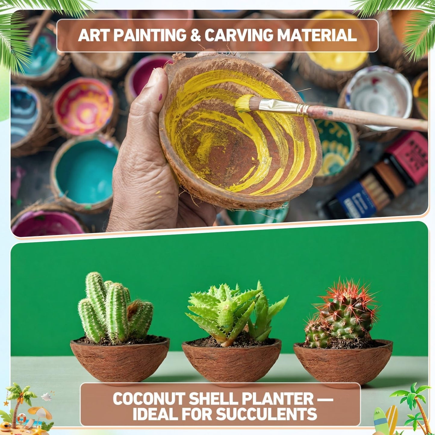 24 Pcs Natural Coconut Shell Bowl Halves - Smooth Bottom Craft Material & Decor4