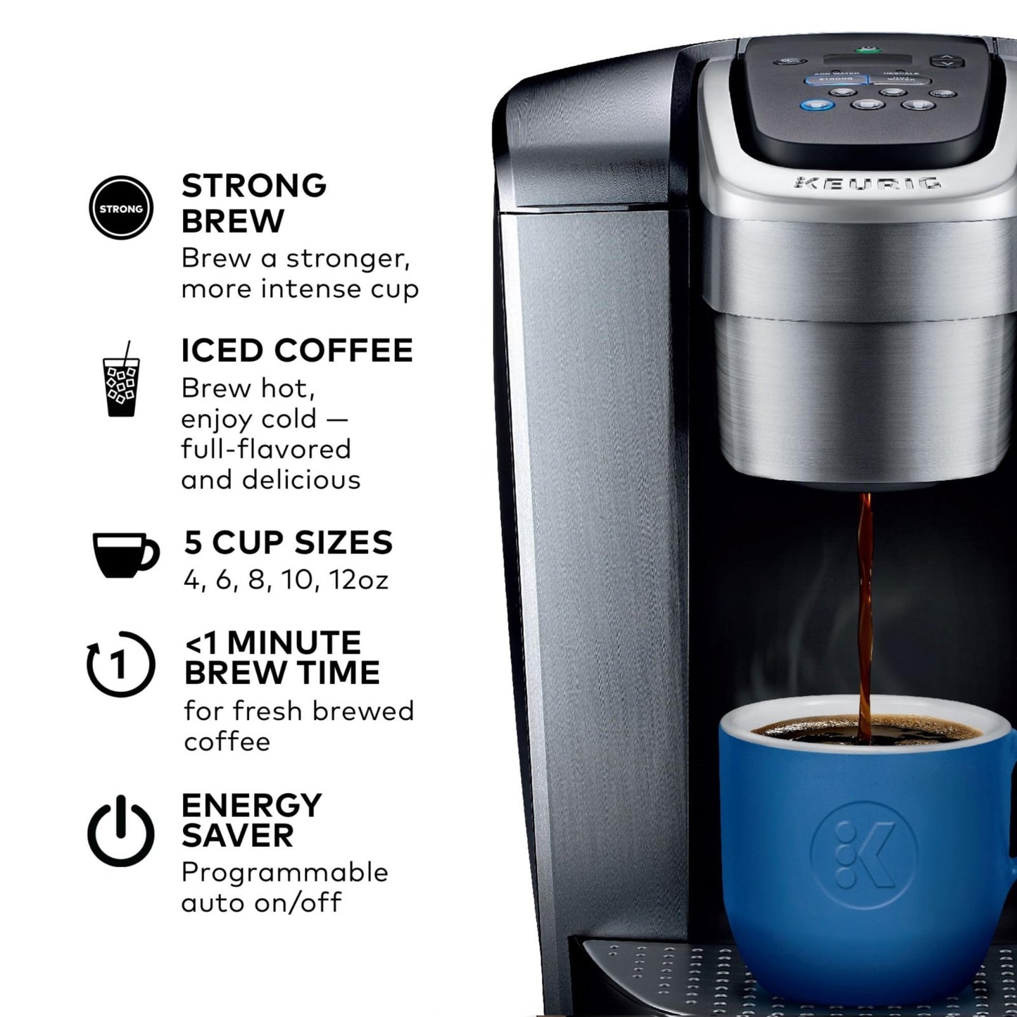 Single Serve Coffee Maker with Strength Control, Iced Coffee, 8-12oz Brew Size,3
