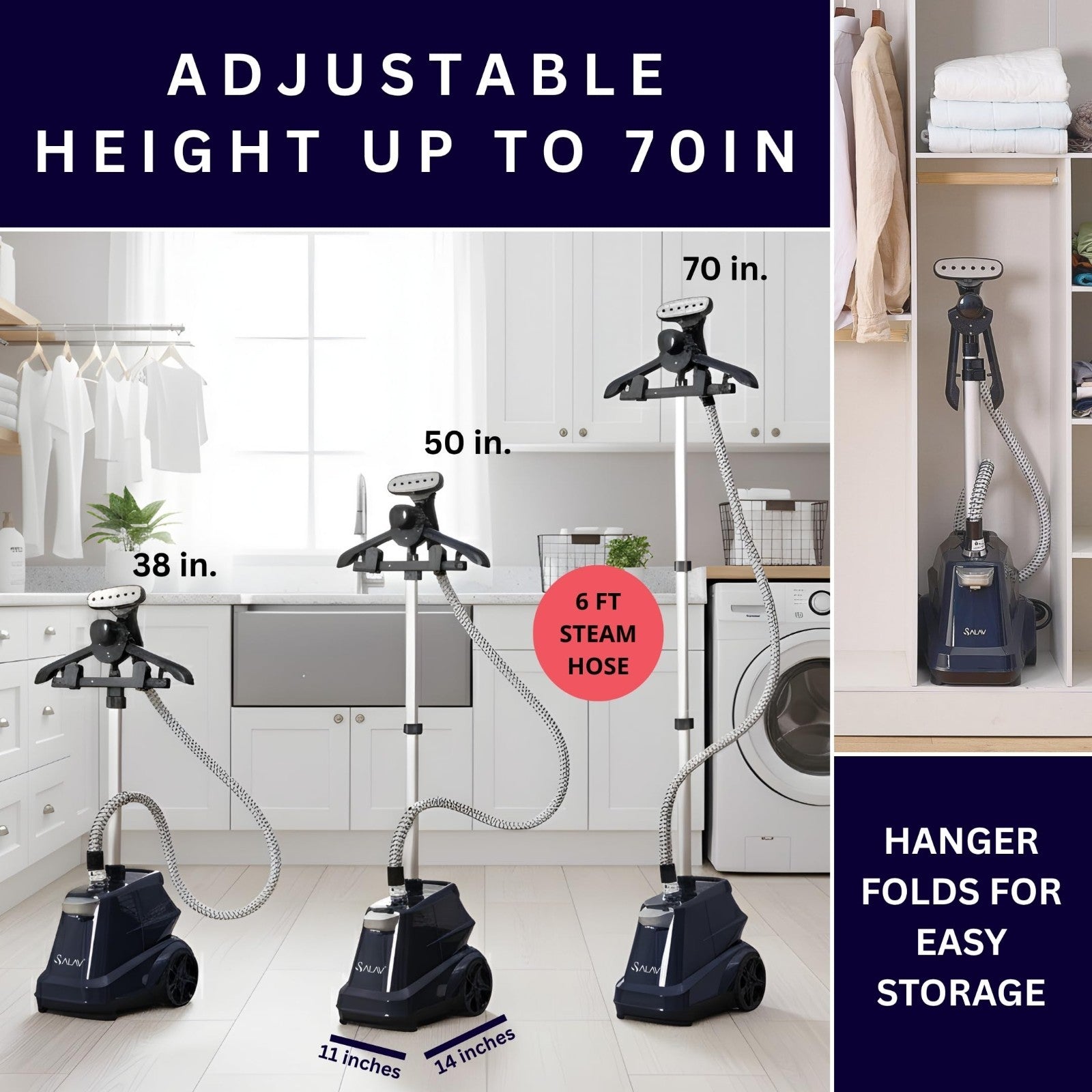 Heavy Duty Commercial Garment Steamer, 1800W, 3L Water Tank, Foot Pedals, Navy2