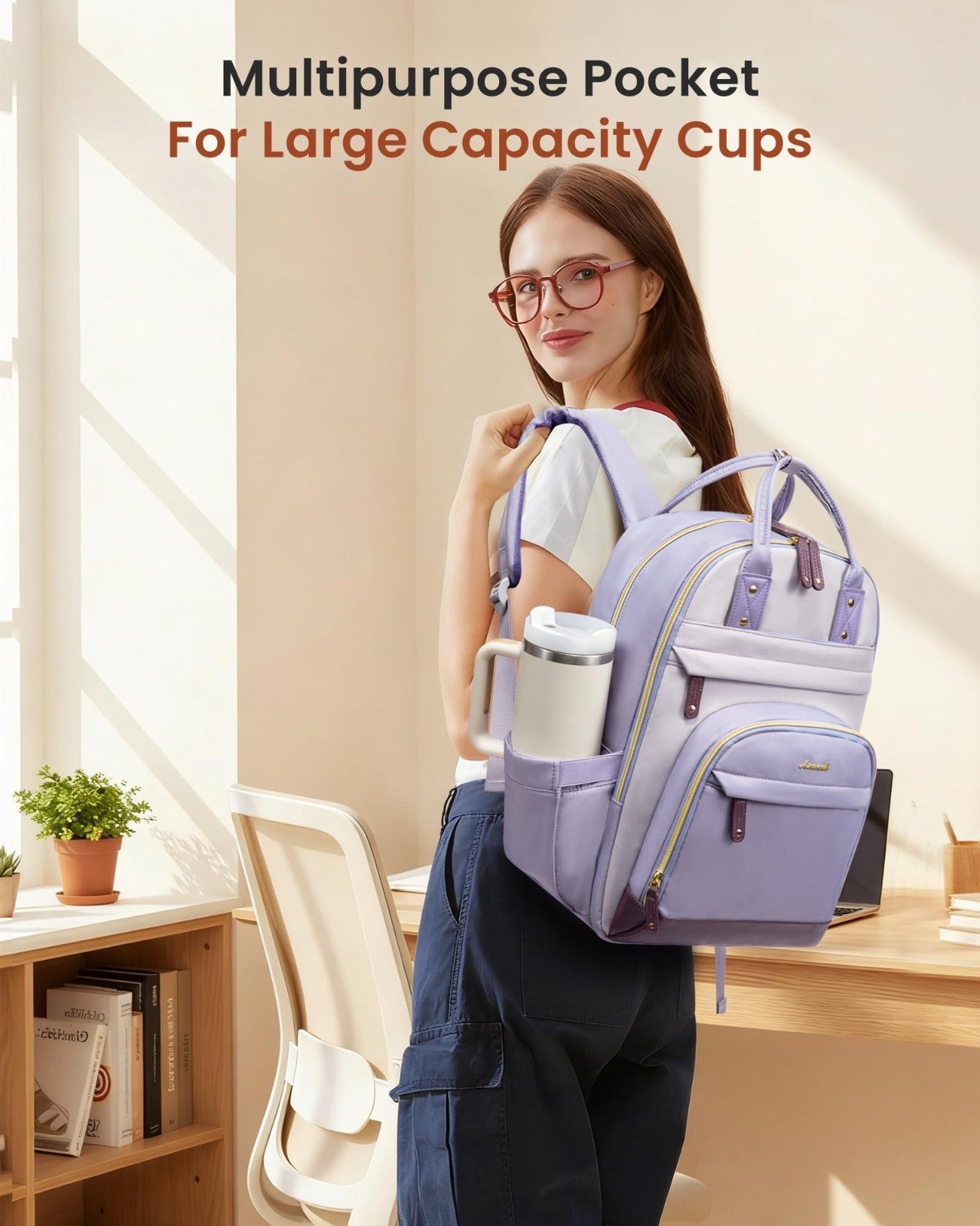 Stylish Laptop Backpack for Women   18.4" Travel Bag with Cup Holder, Cute Colle2