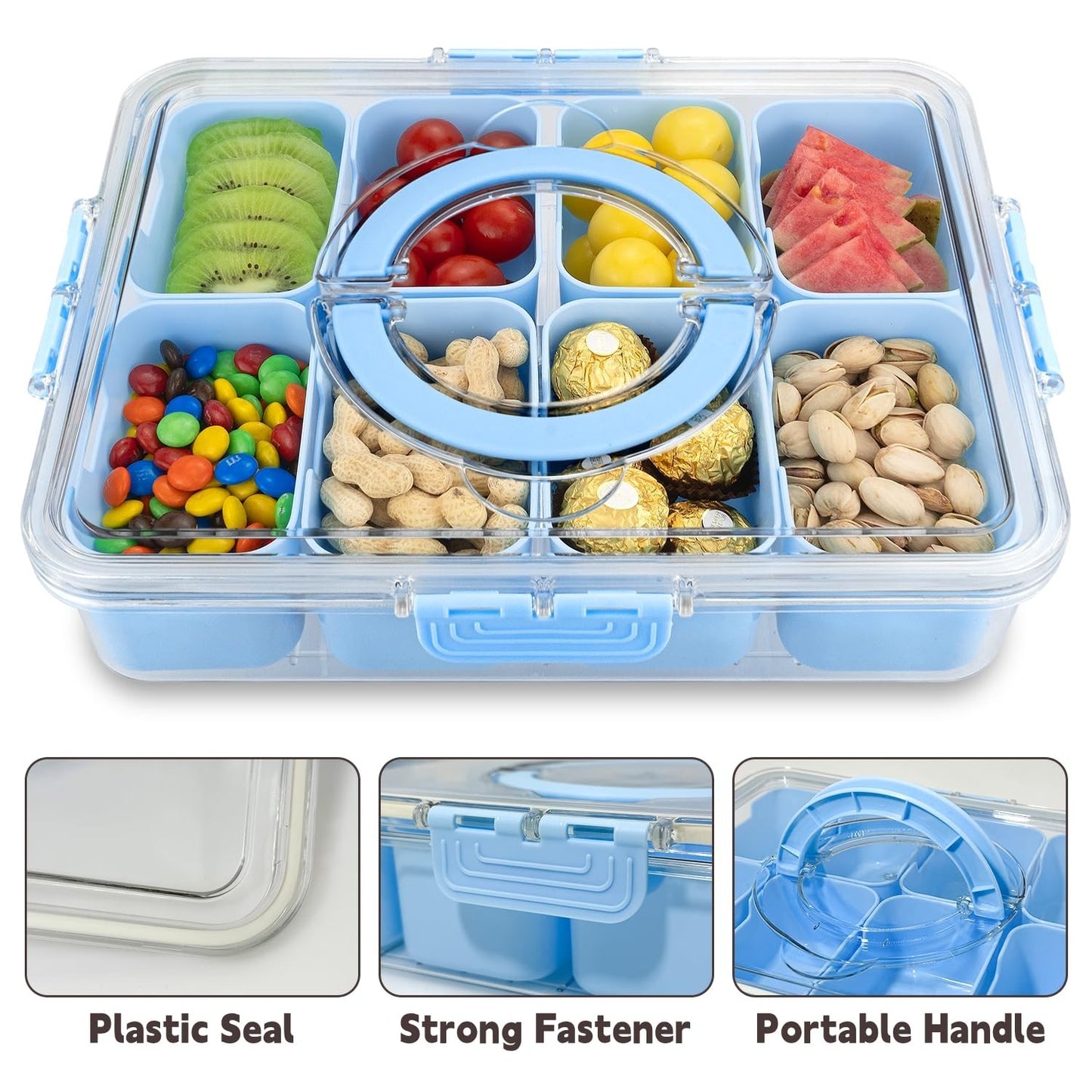 **Custom Title:** Portable Divided Snack Tray with Lid & Handle, 8 Compartment S2