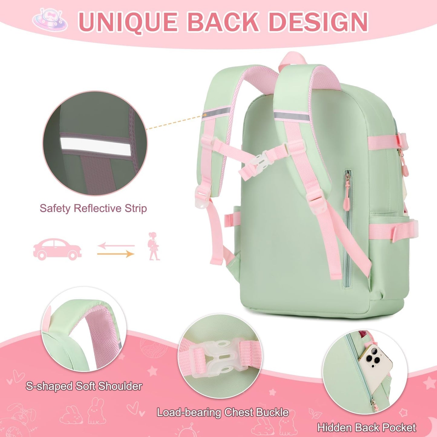 Kawaii Bunny Girls Backpack Set 4PCS   Tote, Lunch Box, Pencil Case   School Bag4