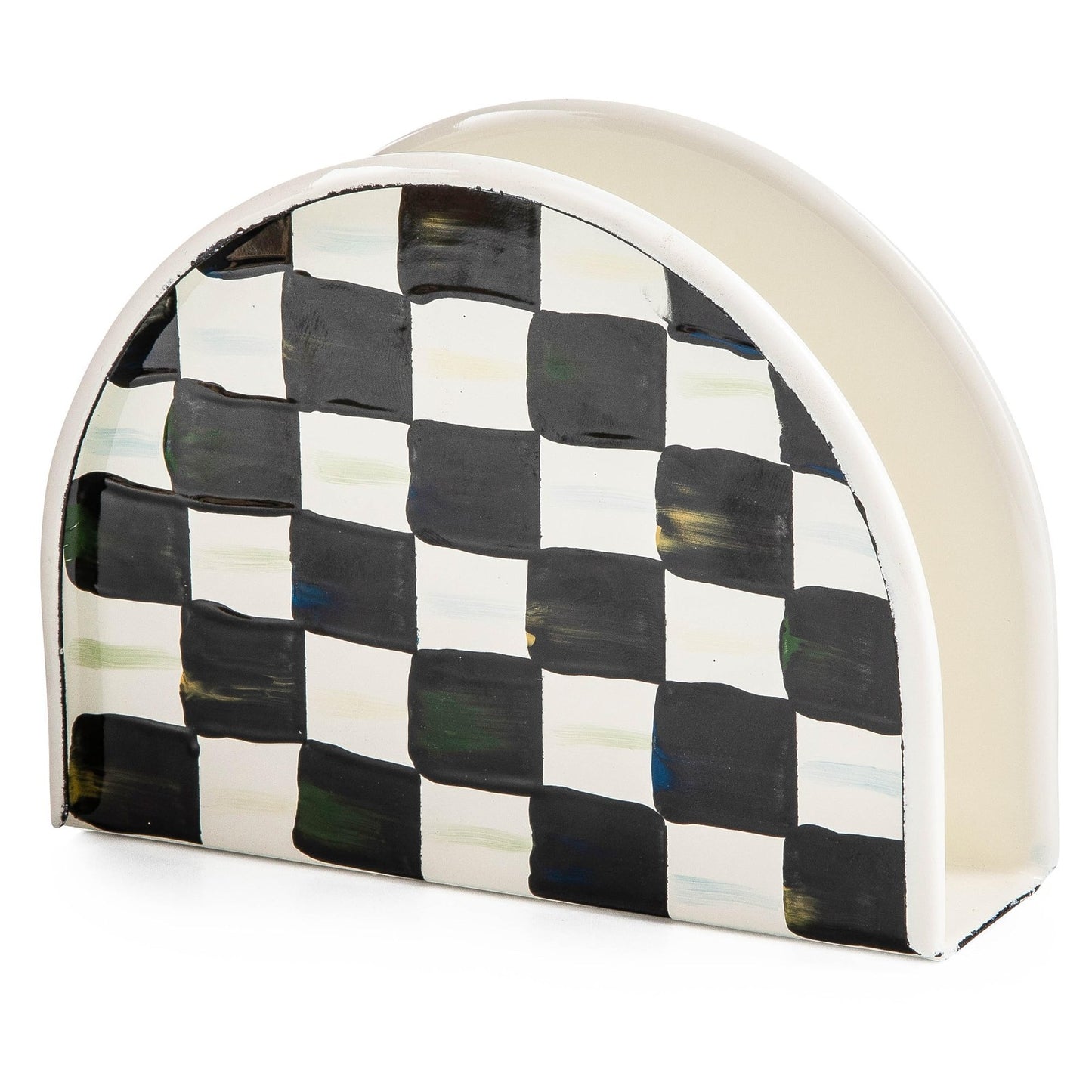 Checkered Enamel Napkin Holder for Kitchen, Black & White Table Decor, Counterto1