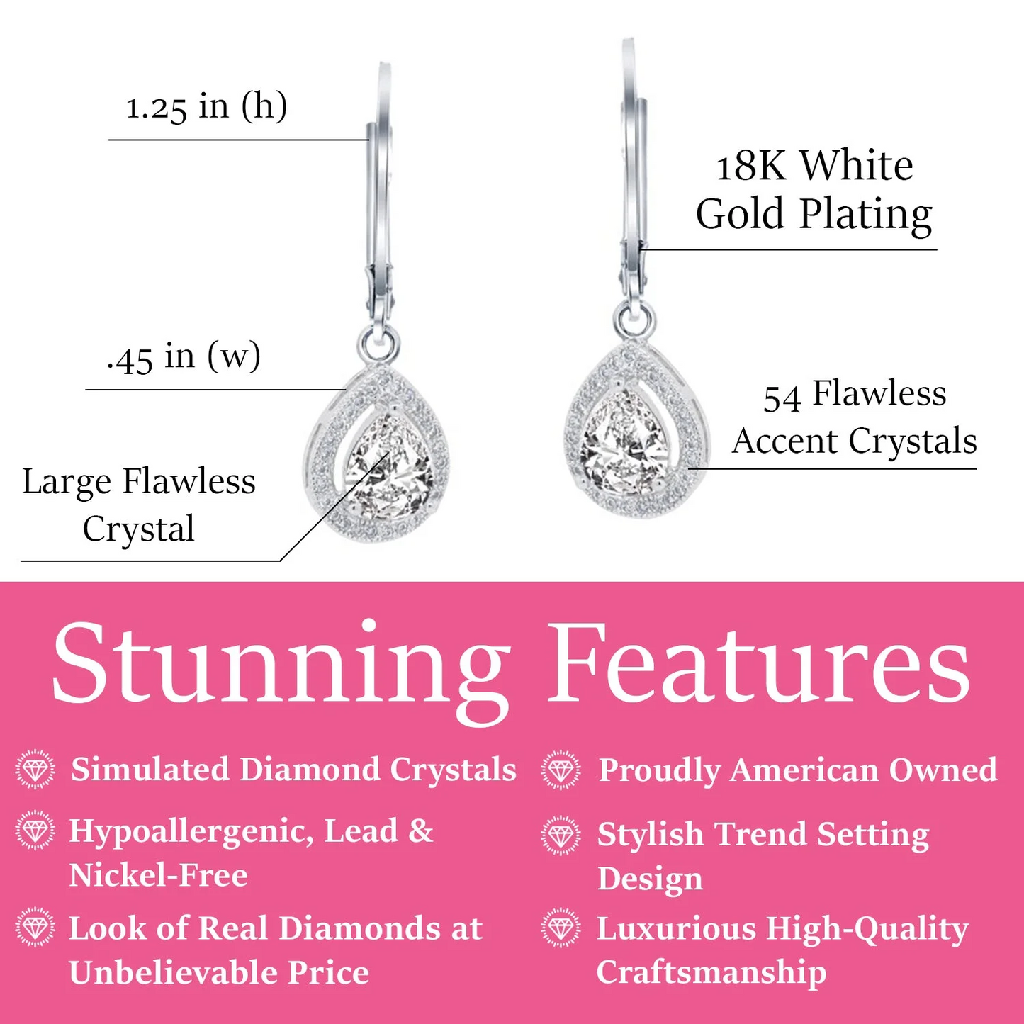 Cate & Chloe Izzy 18k White Gold Plated Drop Earrings with Simulated Diamond Cry1
