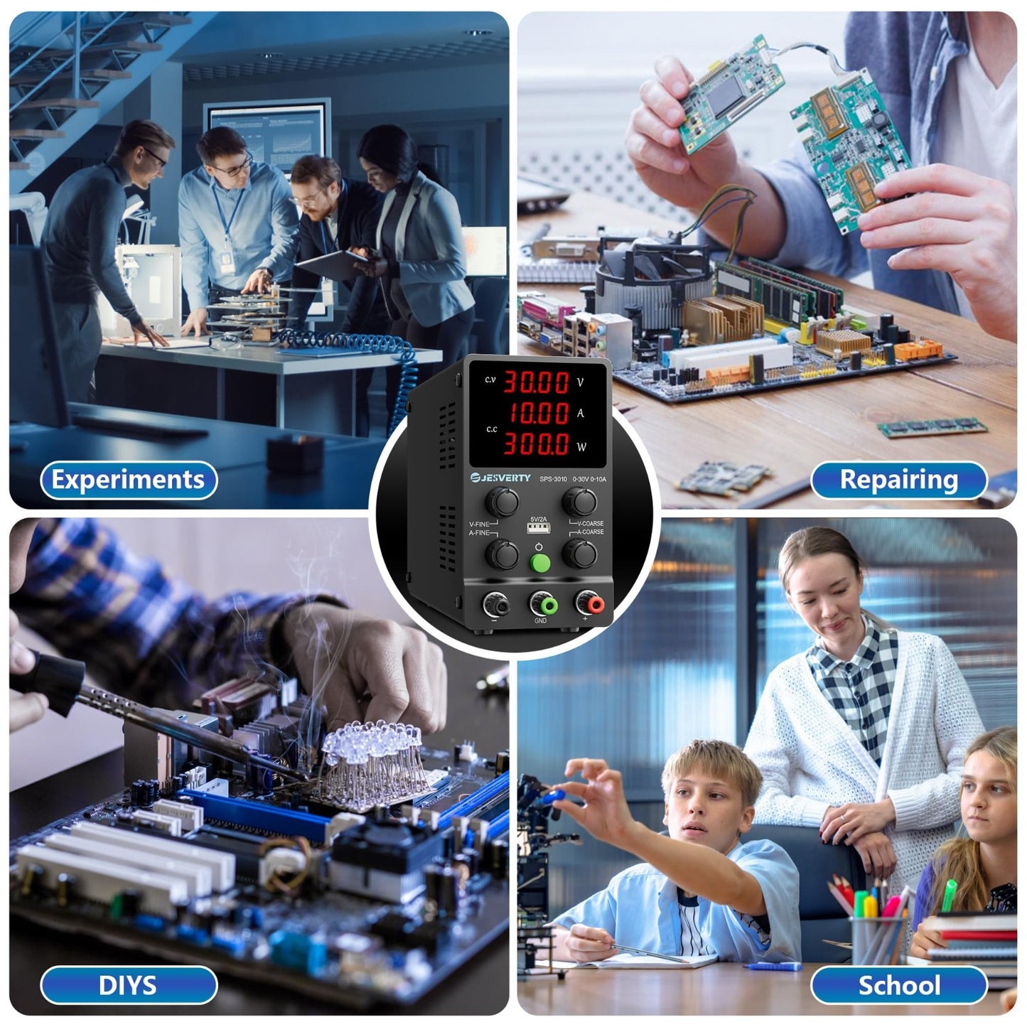 Adjustable DC Power Supply 0 30V 10A, Precision LED Display, USB Port, Bench Sup5