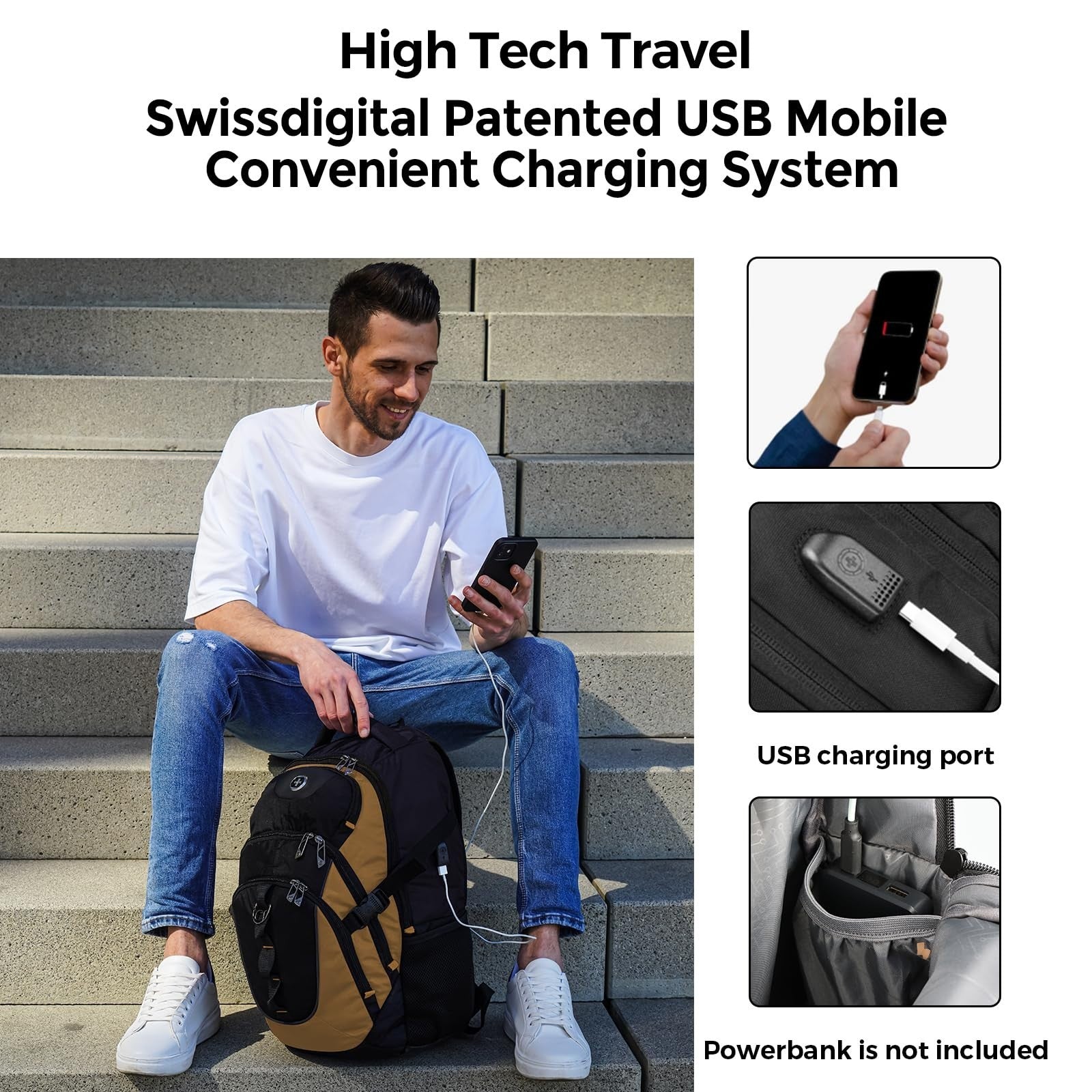 Stylish Laptop Backpack with USB Charging Port, Fits 15.6" Computer, 31L Travel3