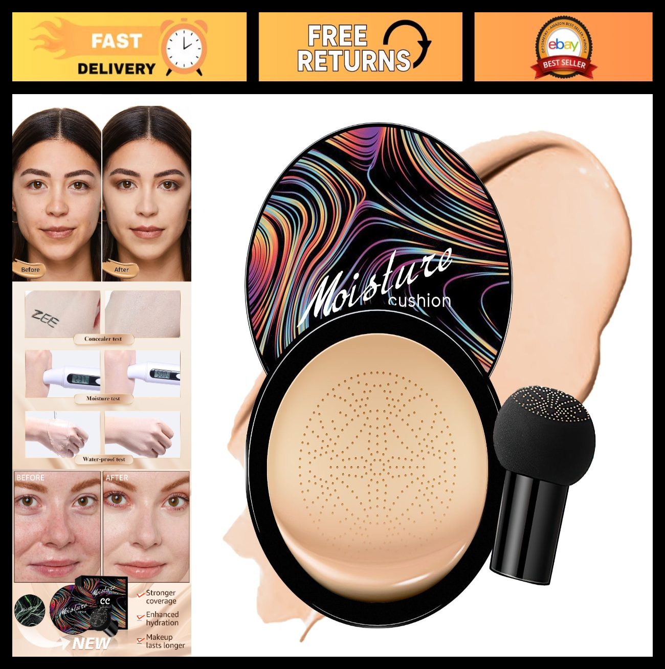 Upgraded CC Cream Face Makeup Foundation - Waterproof BB Cream, Tattoo Cover, Mo0