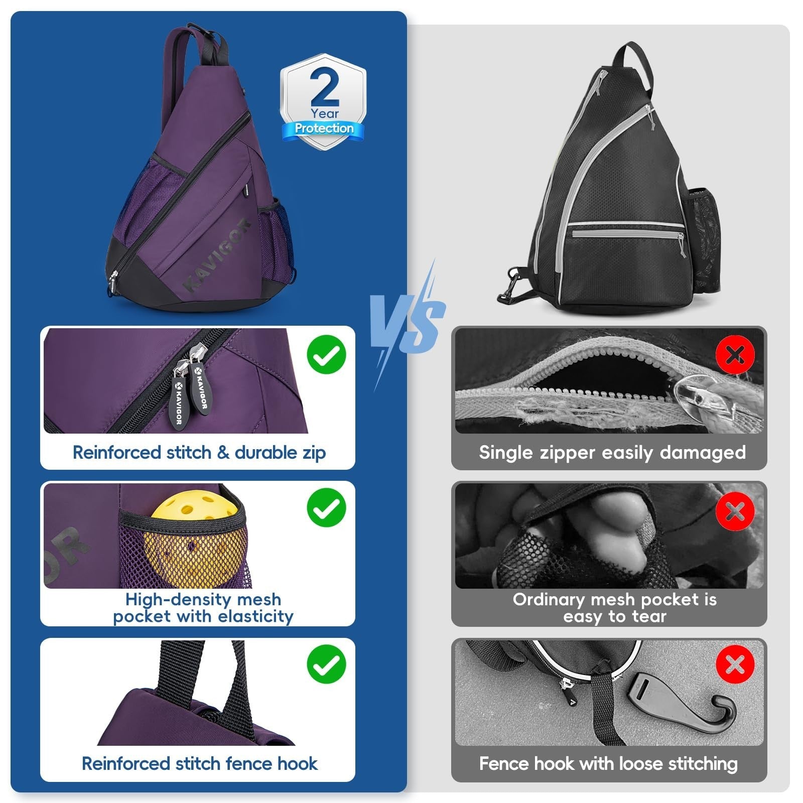 Ultra-Light Pickleball Sling Bag, Convertible Backpack with Wet/Dry Pocket, Fits5