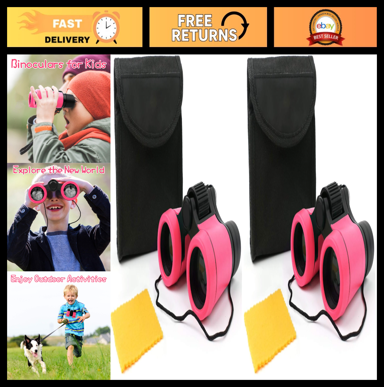 Kids Shockproof Binoculars Set for Ages 3 12   Bird Watching, Hiking, Learning T0