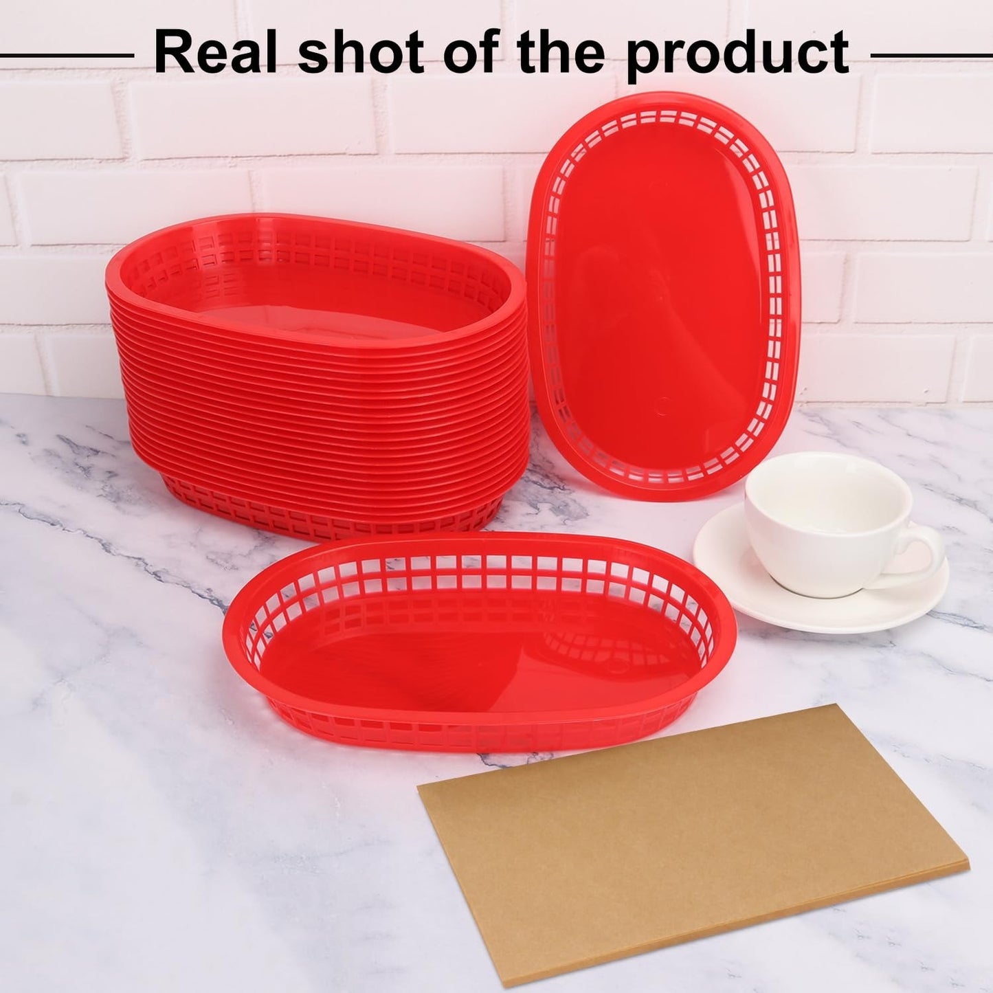 50 Pack Red Plastic Fast Food Baskets 10.6"x6.7" - Perfect for Fries, Sandwiches3