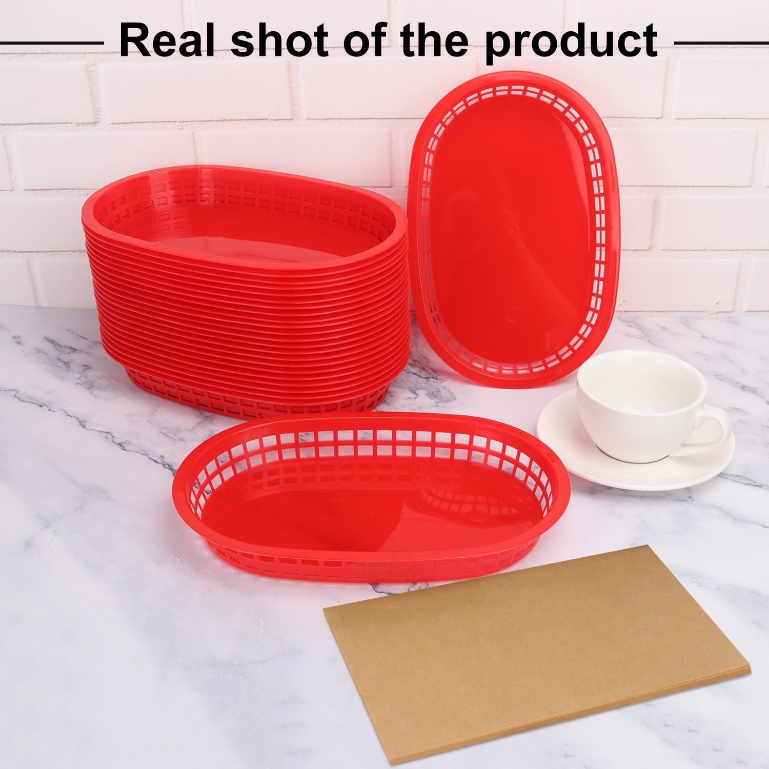 50 Pack Red Plastic Fast Food Baskets 10.6"x6.7" - Perfect for Fries, Sandwiches3