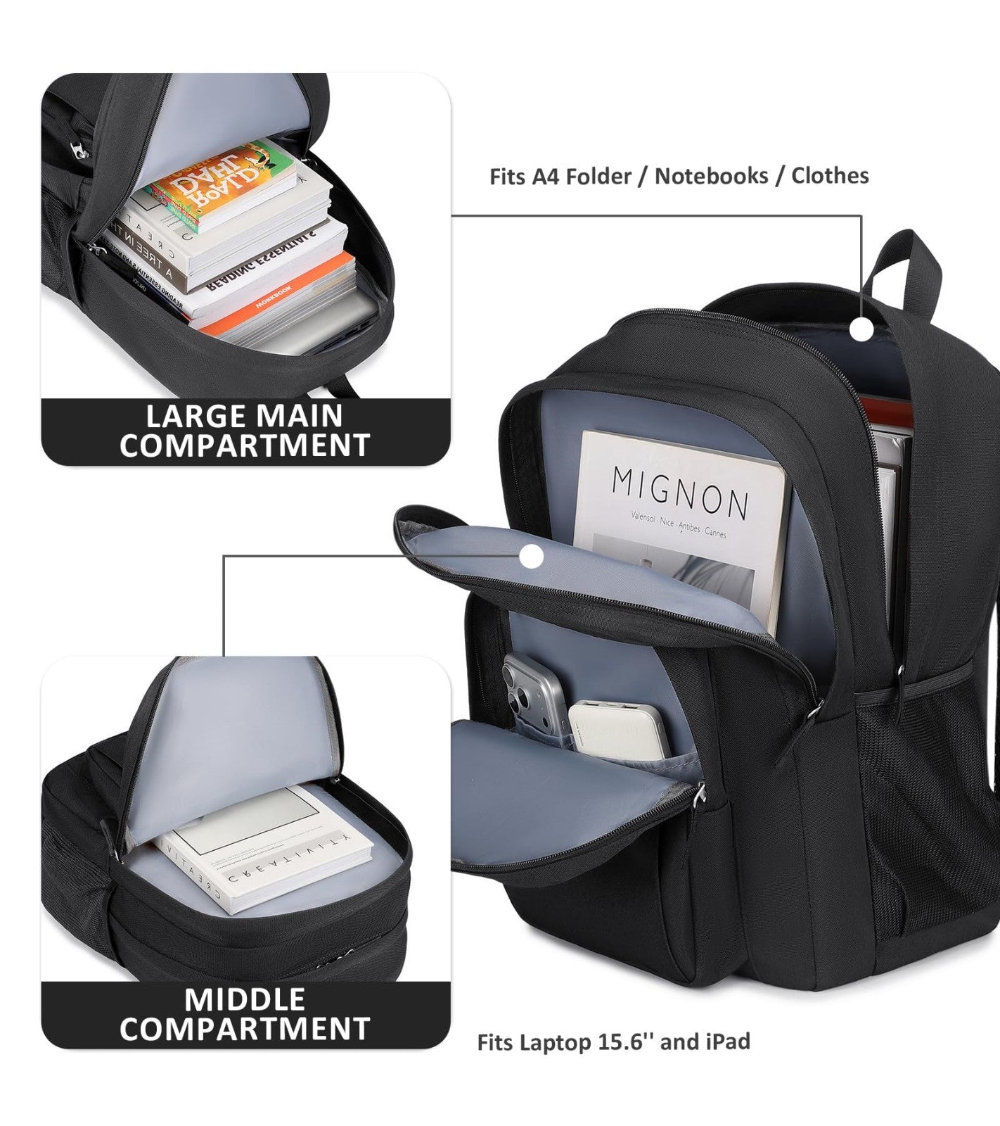 Water Resistant Women's Travel Backpack, College Bookbag, Classic Design, Unisex3