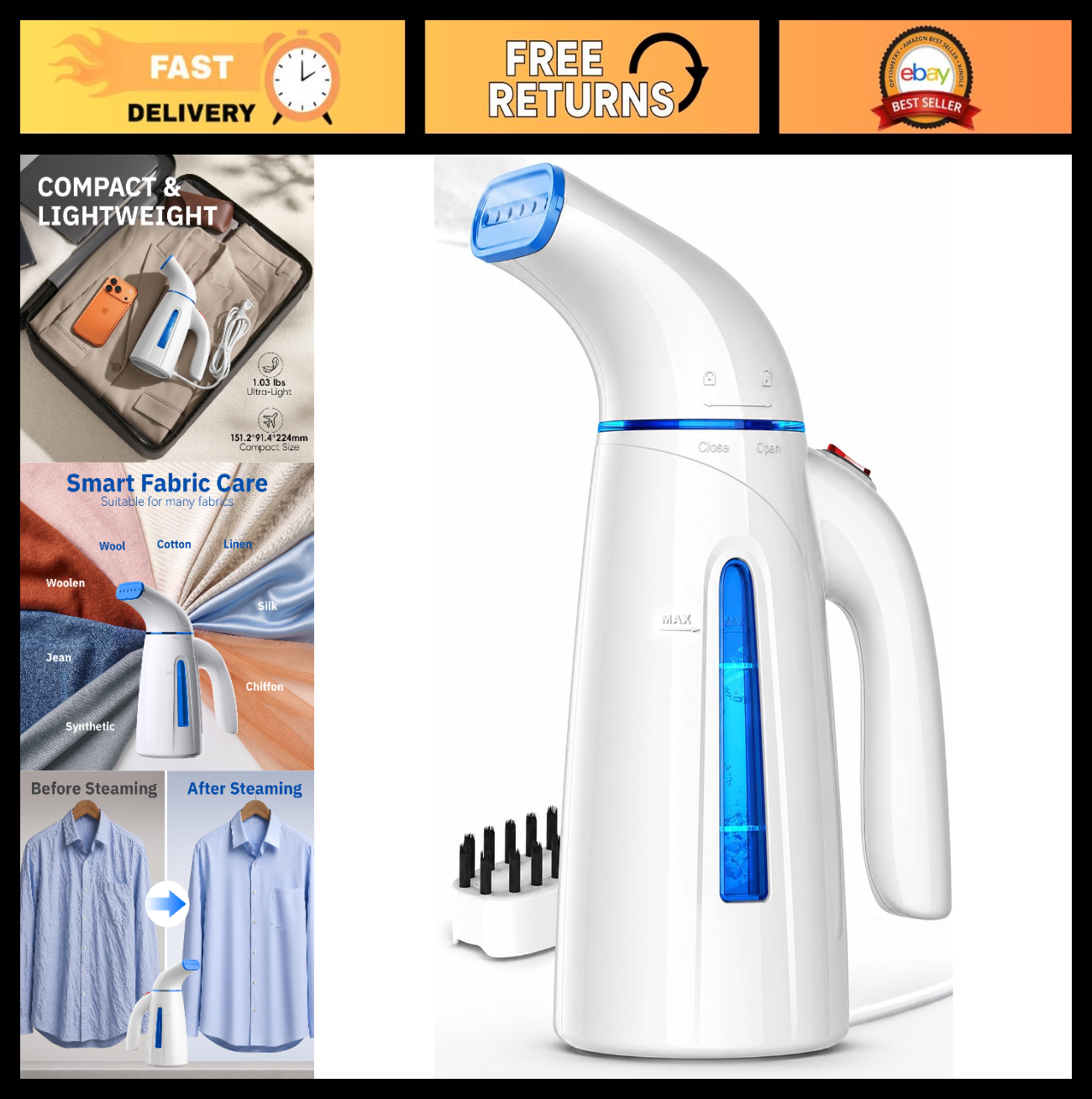 Handheld Clothes Steamer, 700W Portable Travel Steam Iron, 240ml Capacity, Fast0