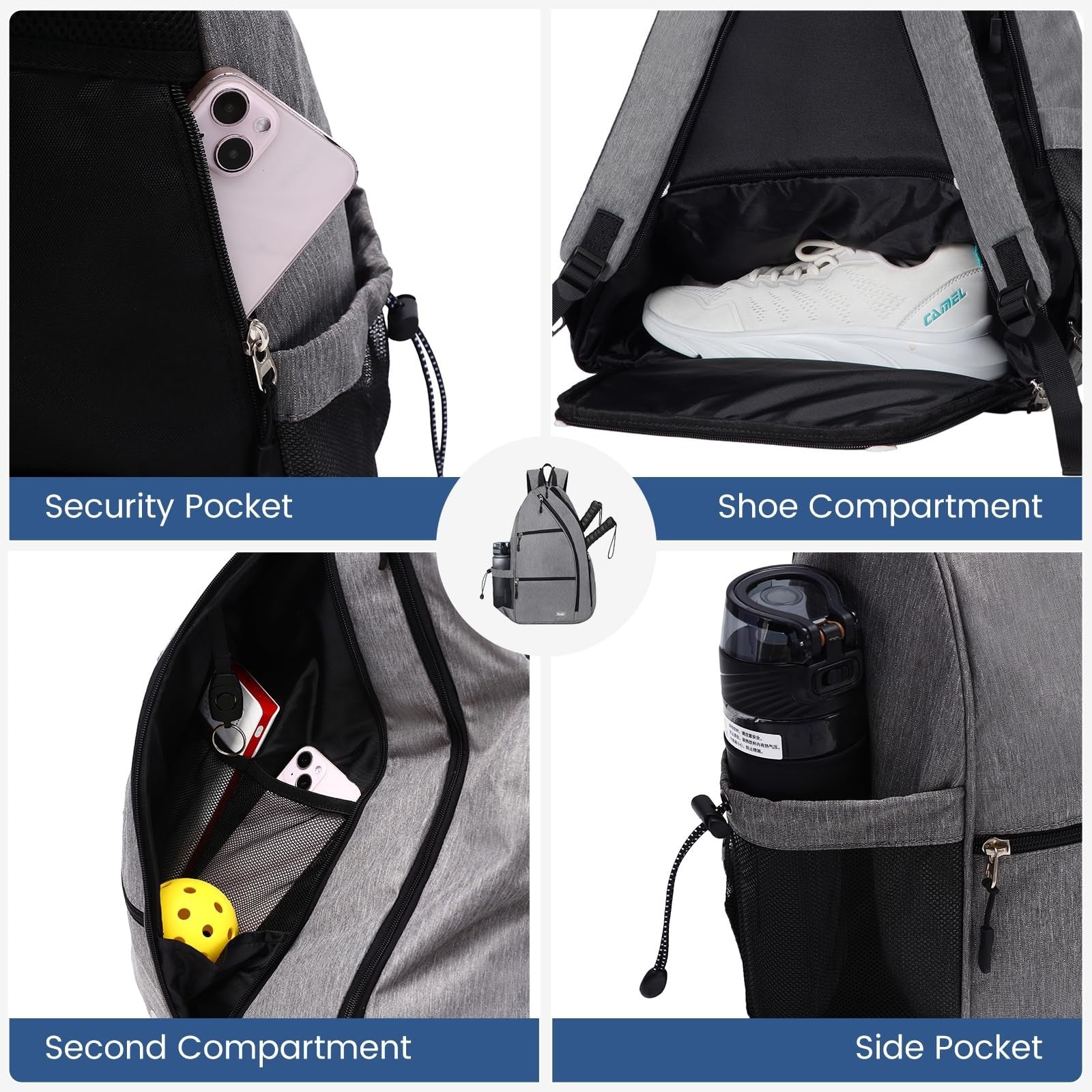 Convertible Pickleball Backpack with Fence Hook | Water-Resistant Sling Bag for8