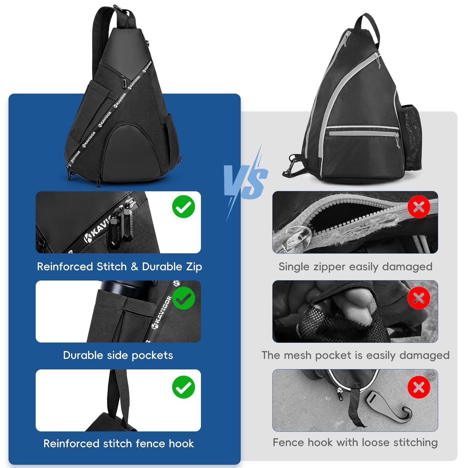 Lightweight Pickleball Sling Bag, 7 Pockets, Water-Resistant, Detachable Strap5