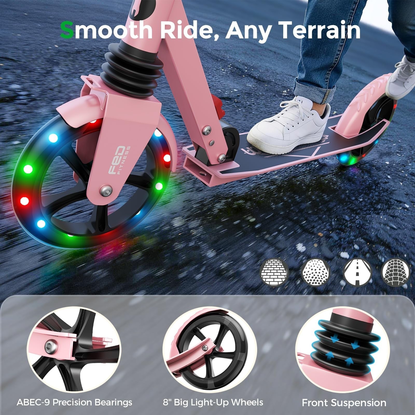 Kick Scooter for Kids, Teens & Adults - 8" Big Wheels, 240lb Capacity, Ages 6+4