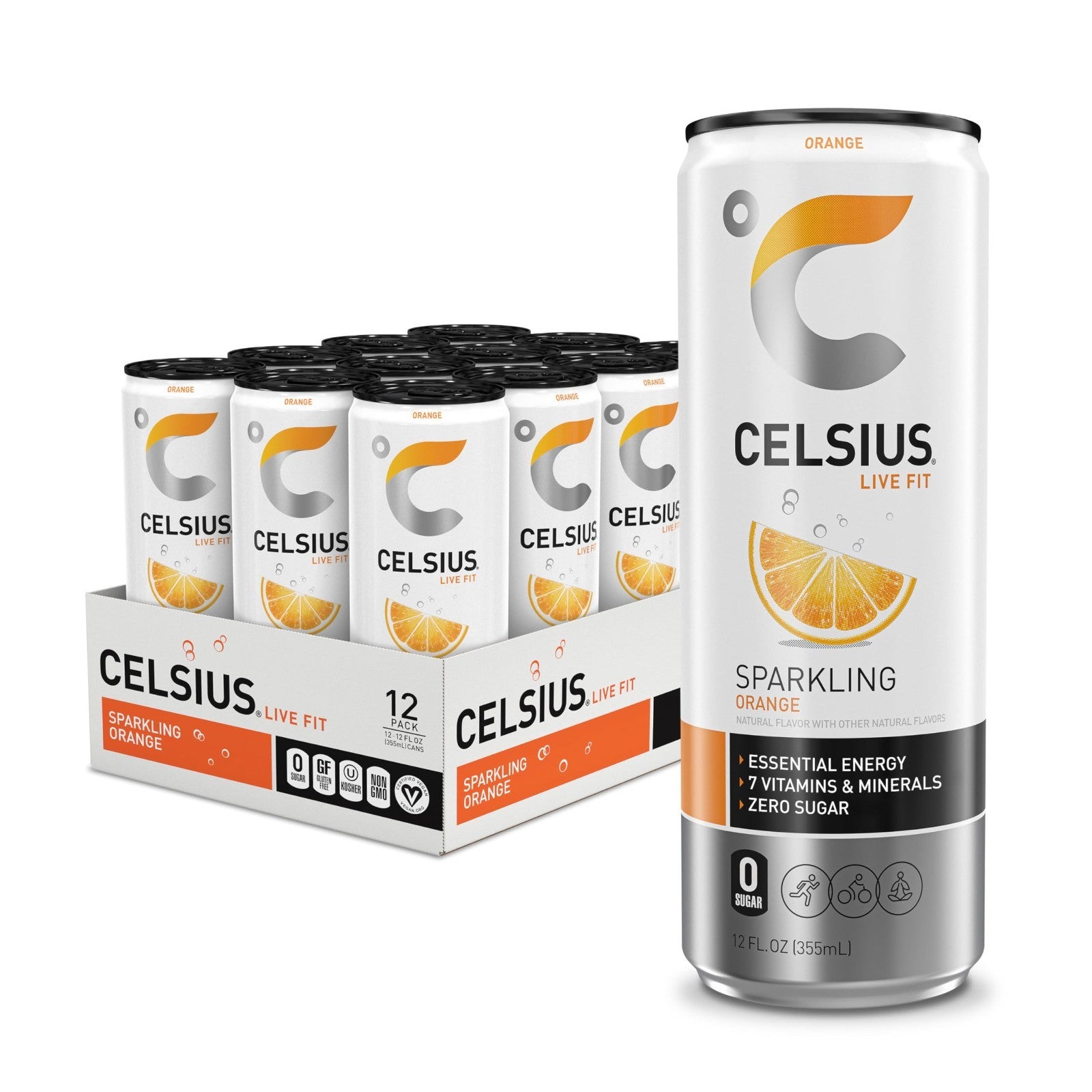 Sugar Free Sparkling Orange Energy Drink, 12 Fl Oz, Pack of 12 Cans, Refreshing1