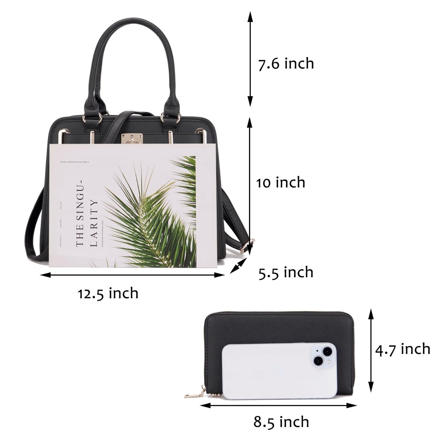Stylish Women's Structured Satchel Tote Handbag Set with RFID Wallet - Fashion P3