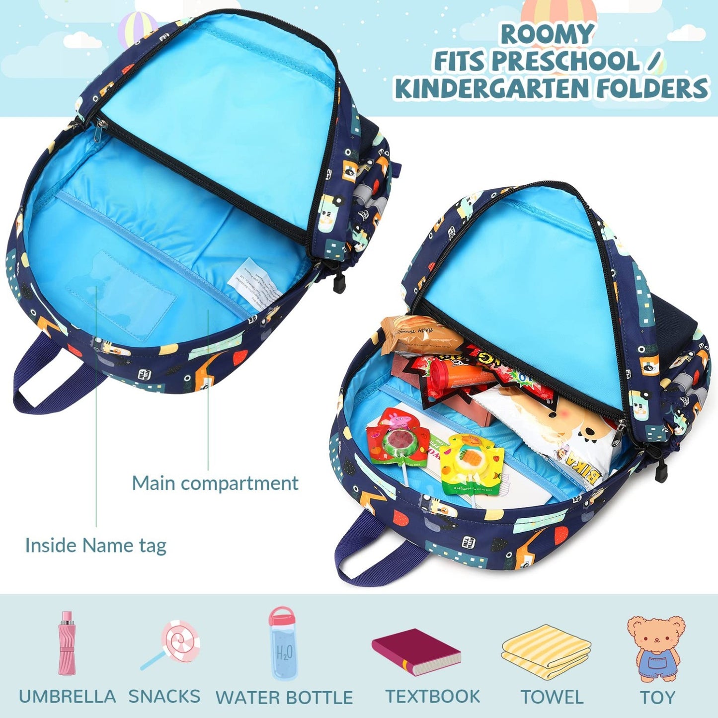 Kids Toddler Backpack with Chest Strap   Durable, Lightweight, Fun Design for Bo3