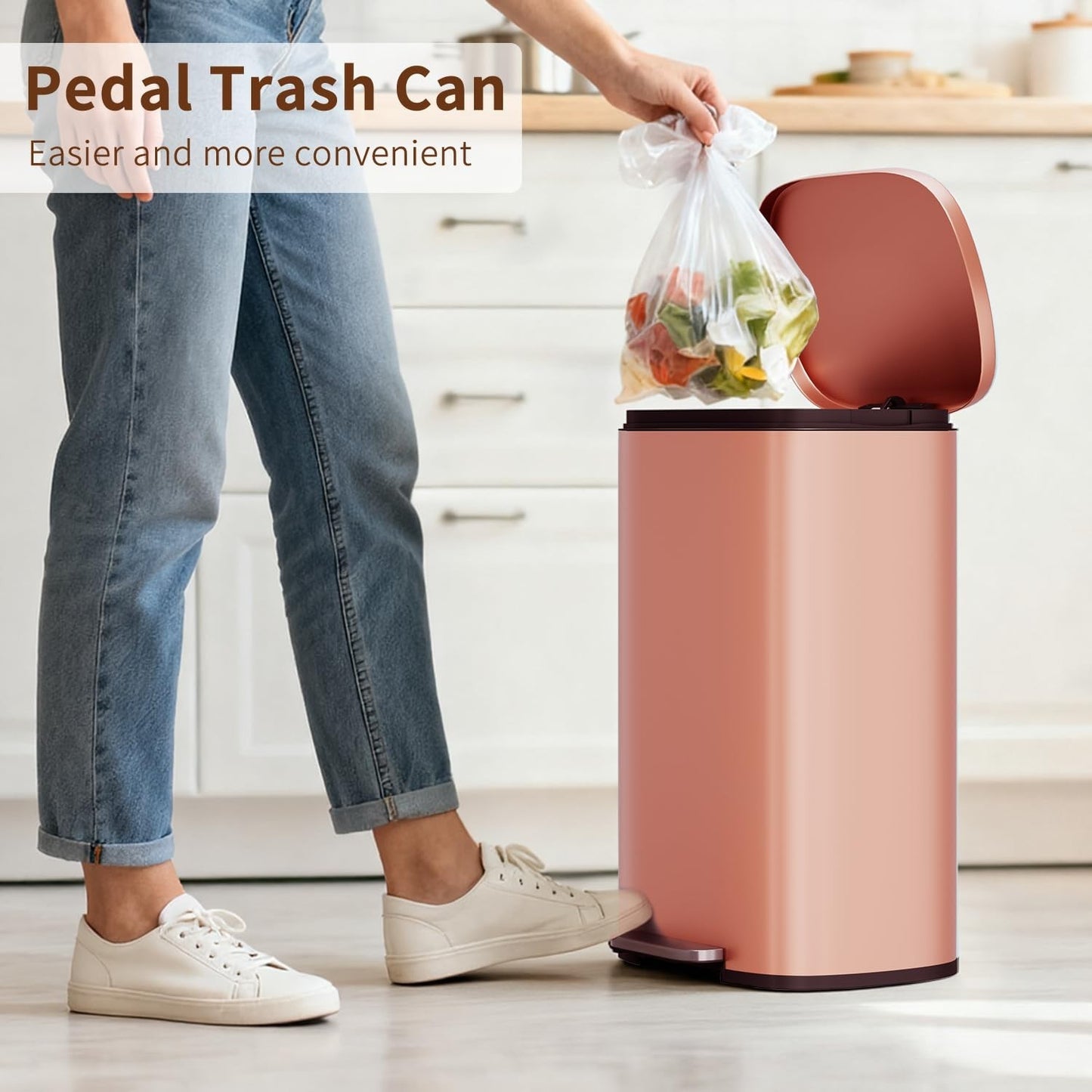 Stainless Steel Kitchen Trash Can with Lid, Removable Inner Bucket, Foot Pedal,2