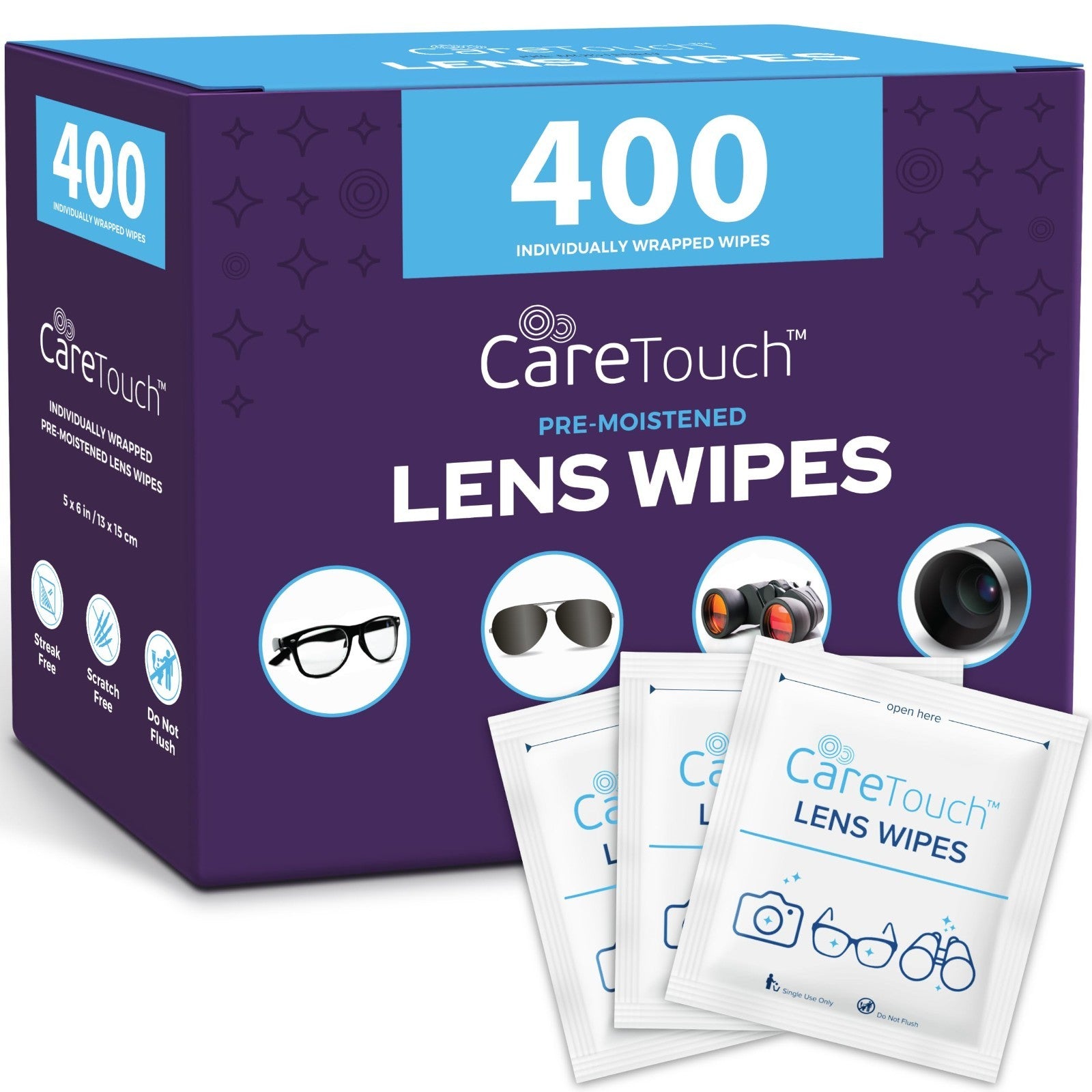 400 Count Eyeglass Lens Wipes - Pre-Moistened, Individually Wrapped, Portable Cl1