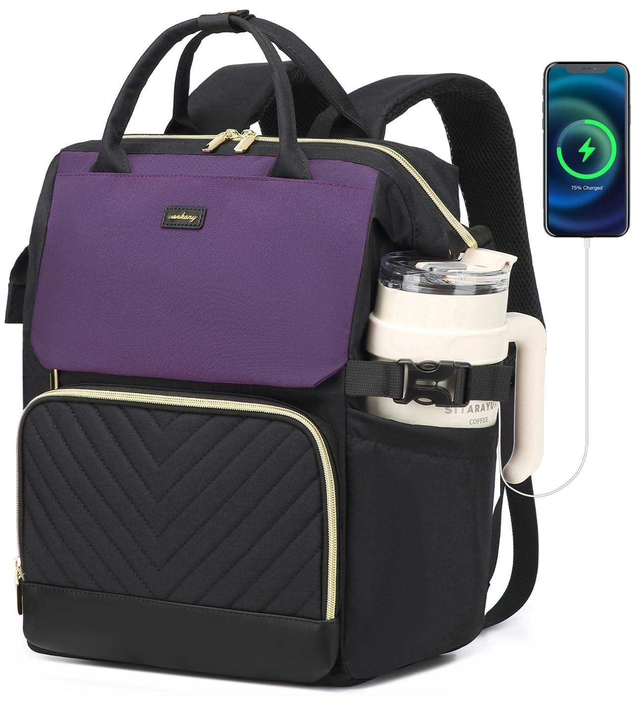 Stylish Laptop Backpack for Women   USB Charger, Cup Holder, Travel Bookbag, Gif1