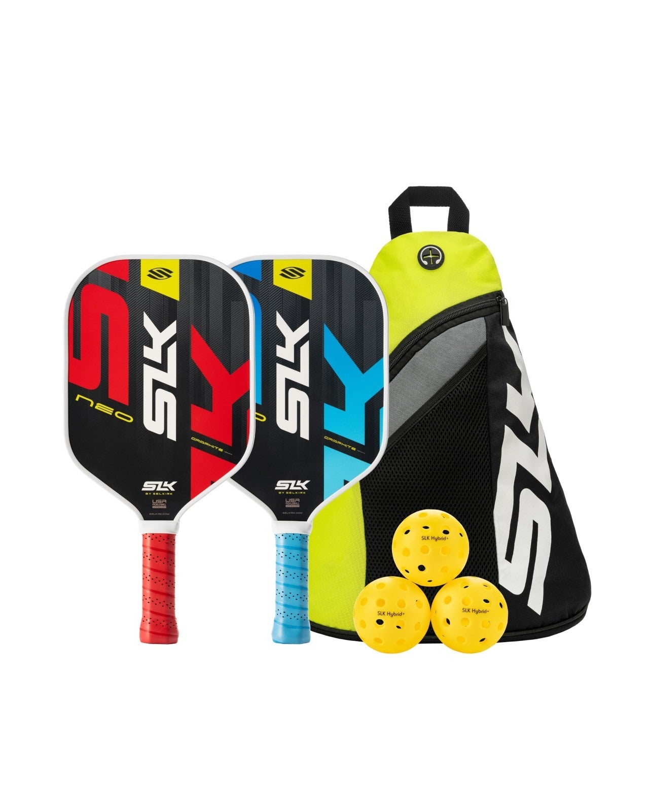Pickleball Paddle Set of 2 with Pickleballs & Sling Bag | Graphite/Fiberglass Ra1