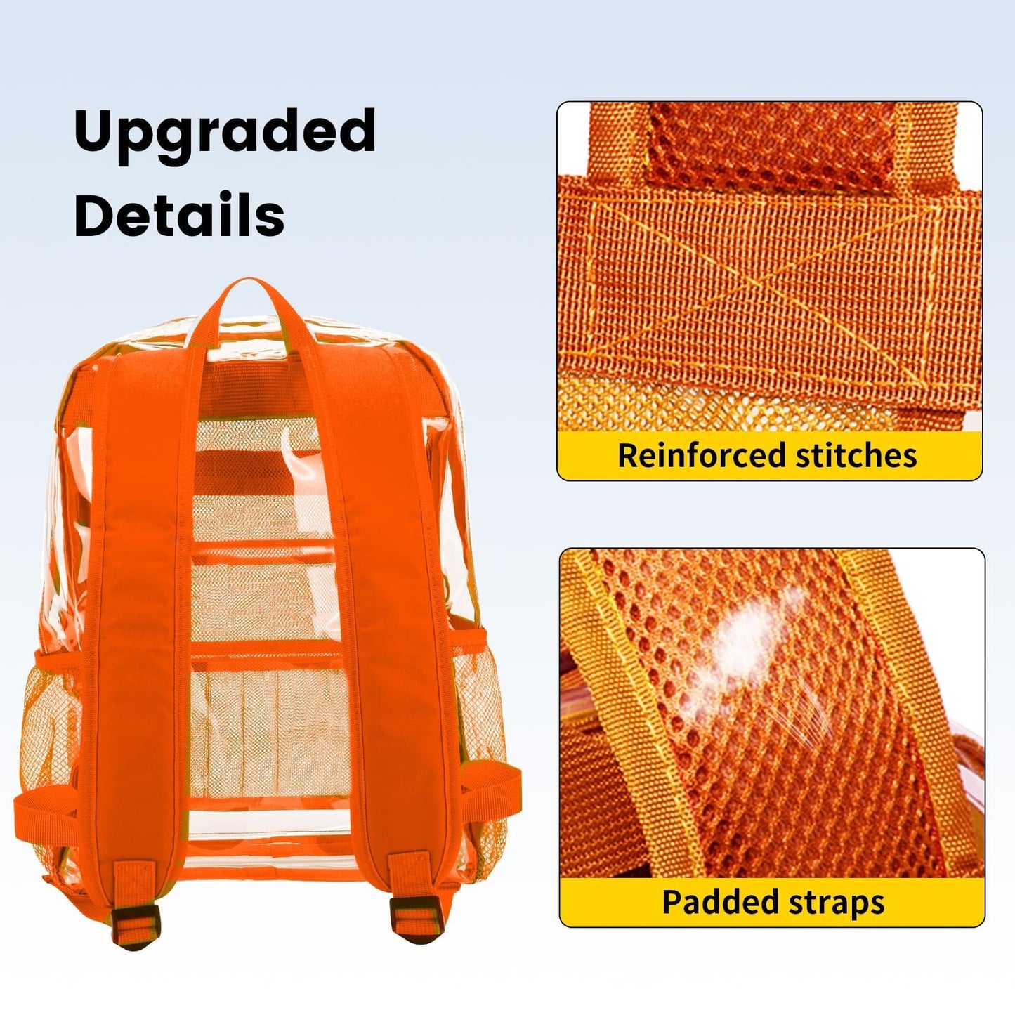 Clear PVC Backpack, Heavy Duty Transparent Bag with Reinforced Straps, Large Cap4