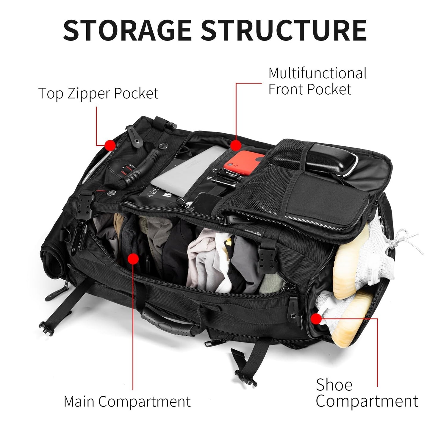 Large Capacity Travel Hiking Sports Backpack Duffle Bag 45L Convertible Laptop B8