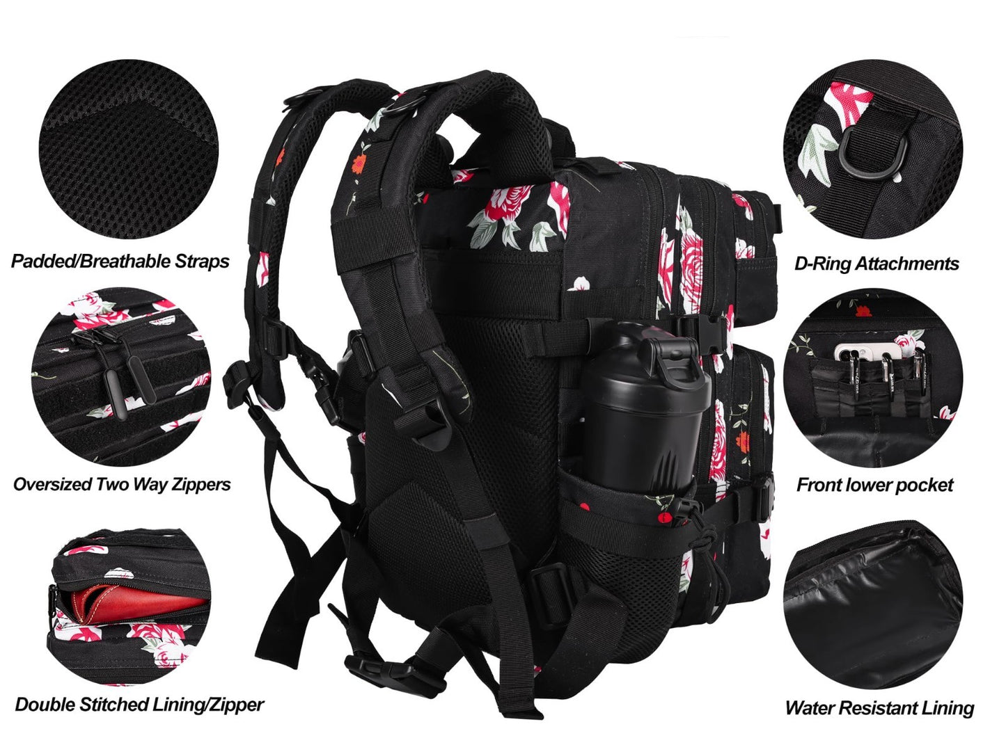 Tactical Military Backpack 25L/35L   Army Assault Rucksack with Bottle Holder, U3