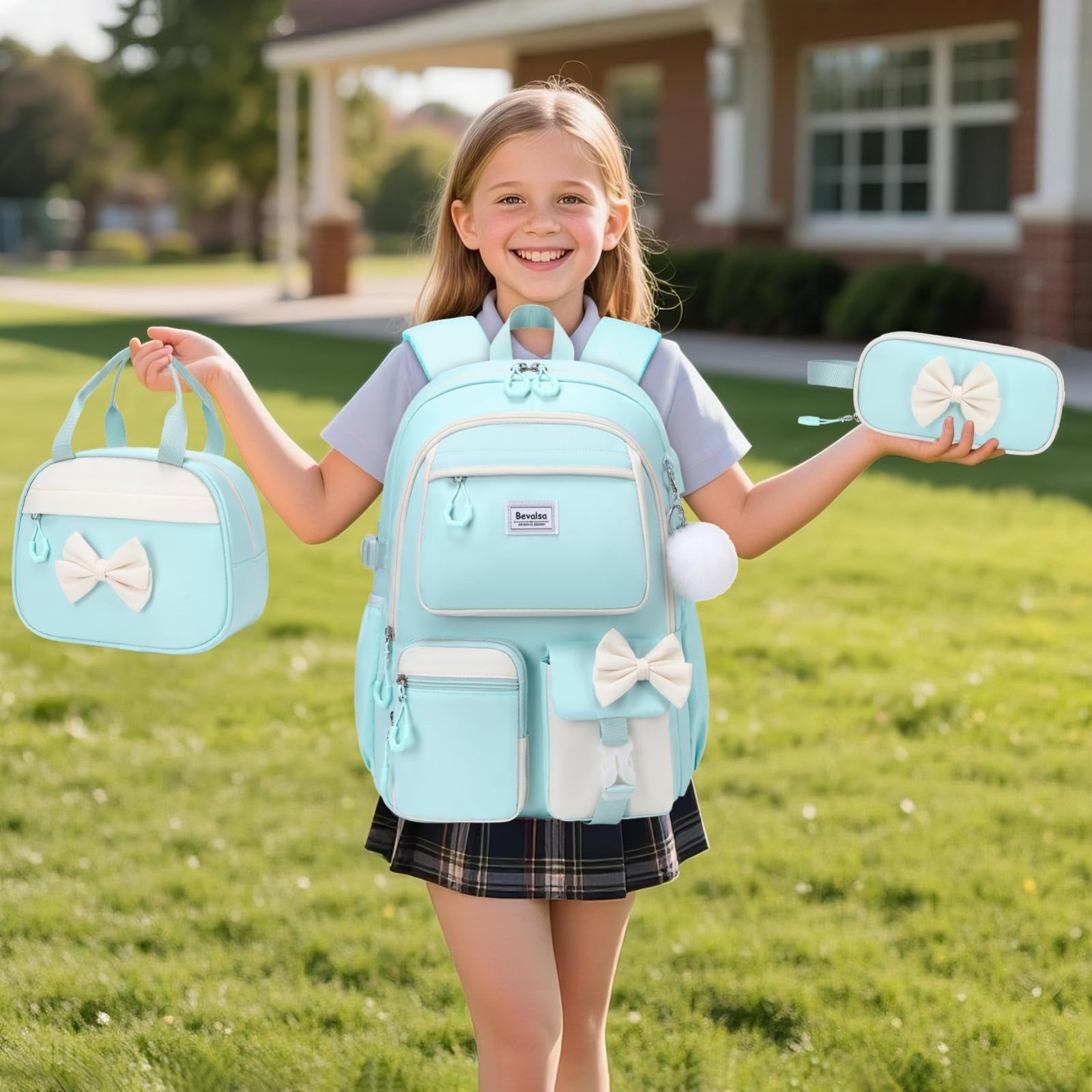 Cute Bow Backpack for Girls   School Bag Set with Lunch Bag & Pen Case7