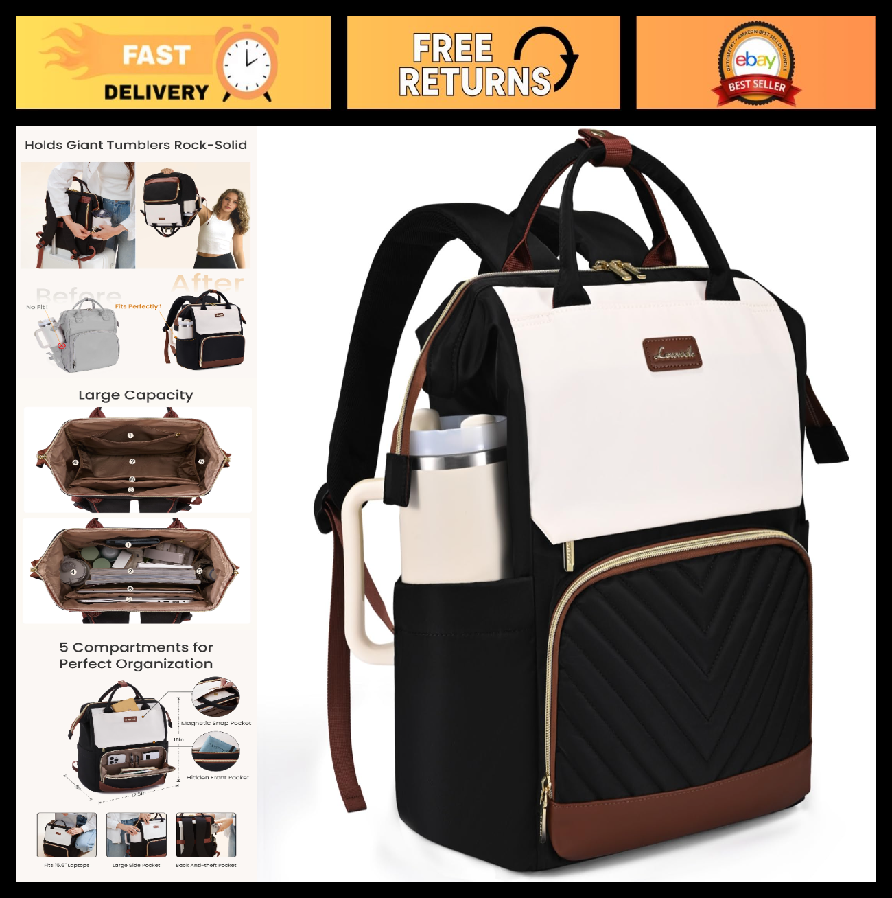 Stylish Laptop Backpack for Women   Giant Tumbler Holder, Travel, Work, Nurse, T0