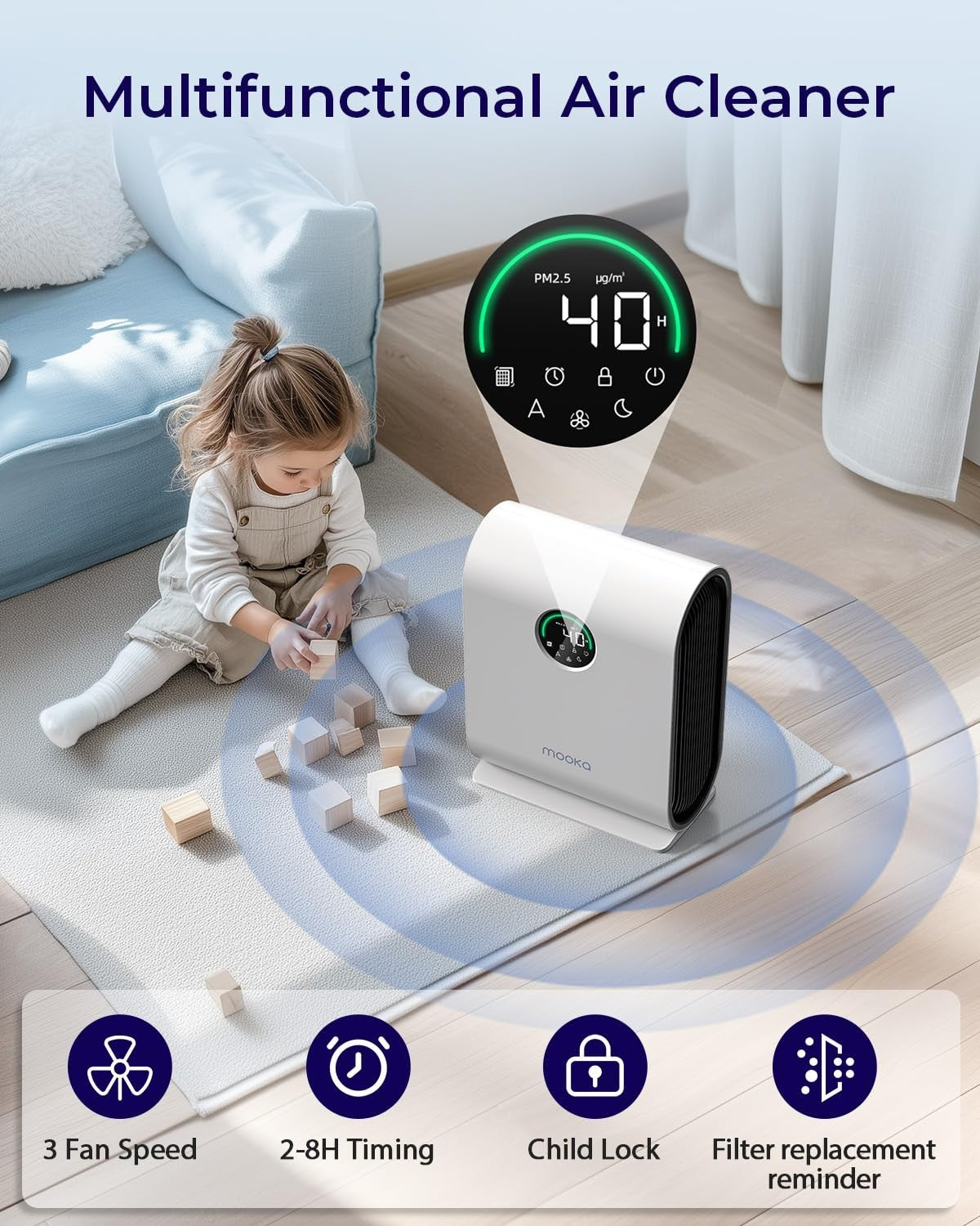 High-Efficiency Air Purifier for Home, Covers 2500 ft², H13 HEPA, Auto Mode, Qui3