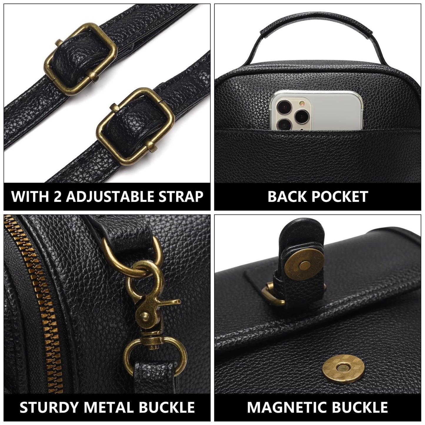 Vegan Leather Crossbody Bags for Women - Vintage Anti-Theft Messenger Purse with5