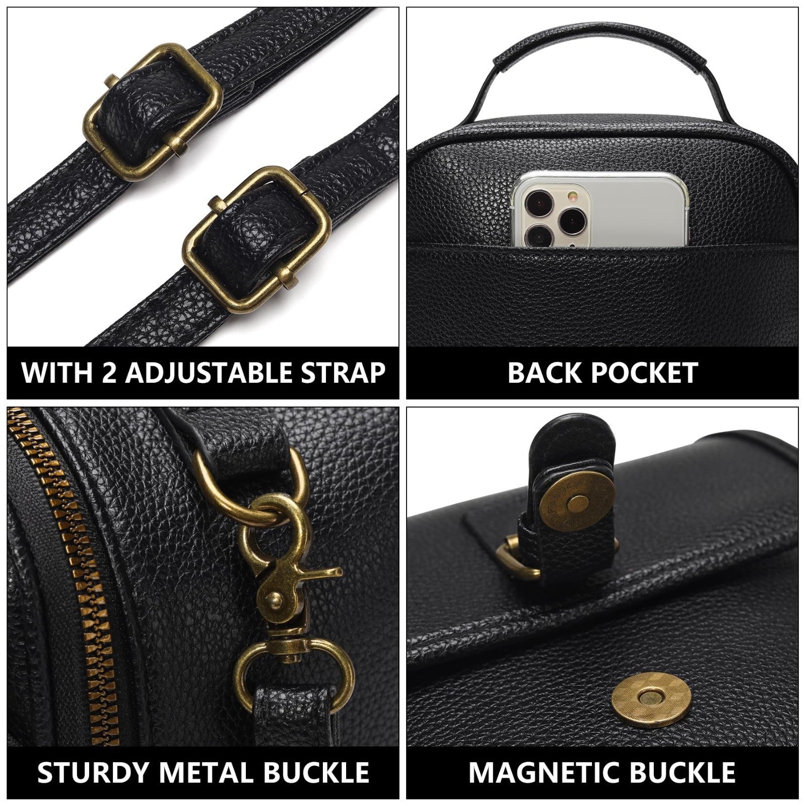 Vegan Leather Crossbody Bags for Women - Vintage Anti-Theft Messenger Purse with5