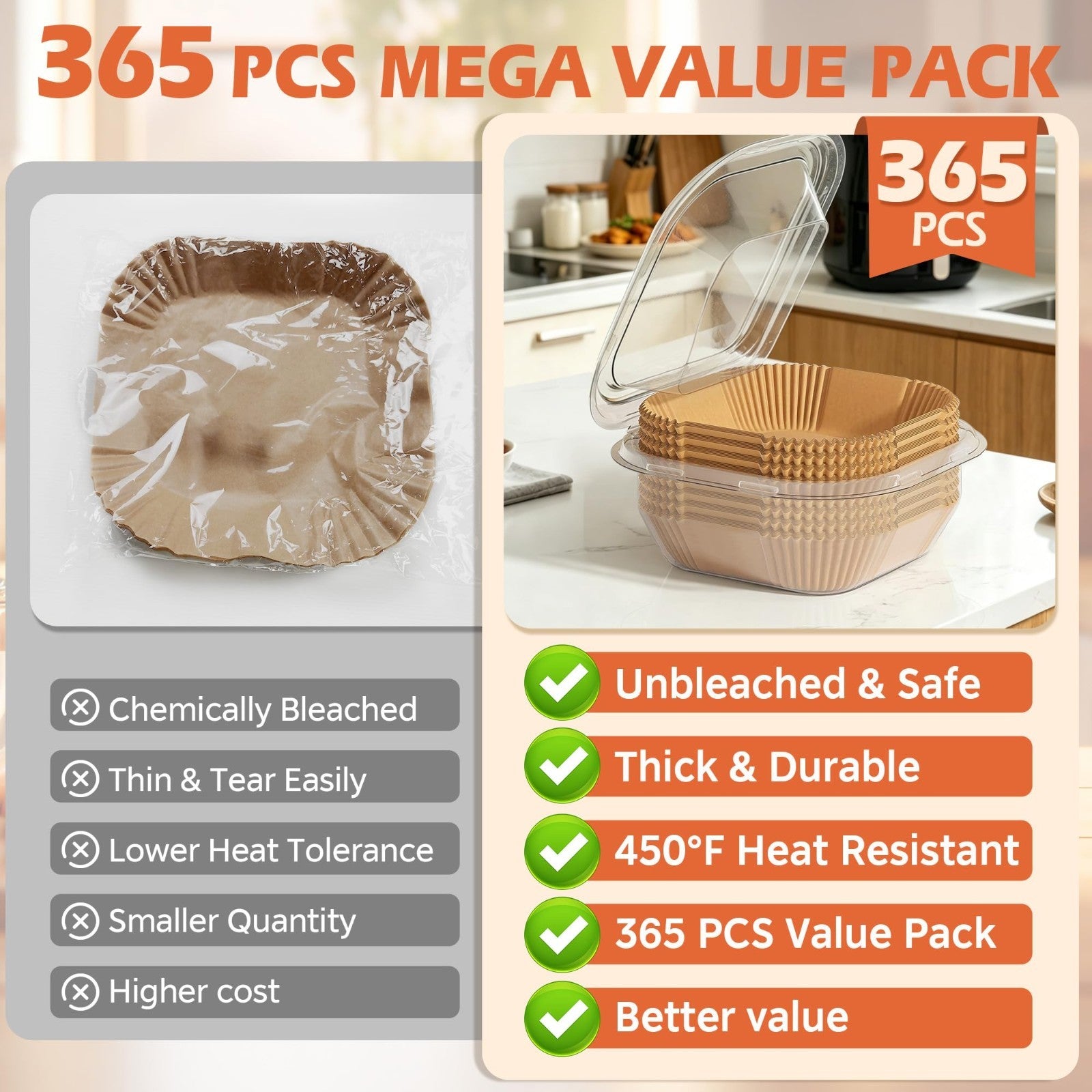 365 Pcs Disposable Air Fryer Liners, 8" Non-Stick Parchment Paper for 5-8 QT Ove2