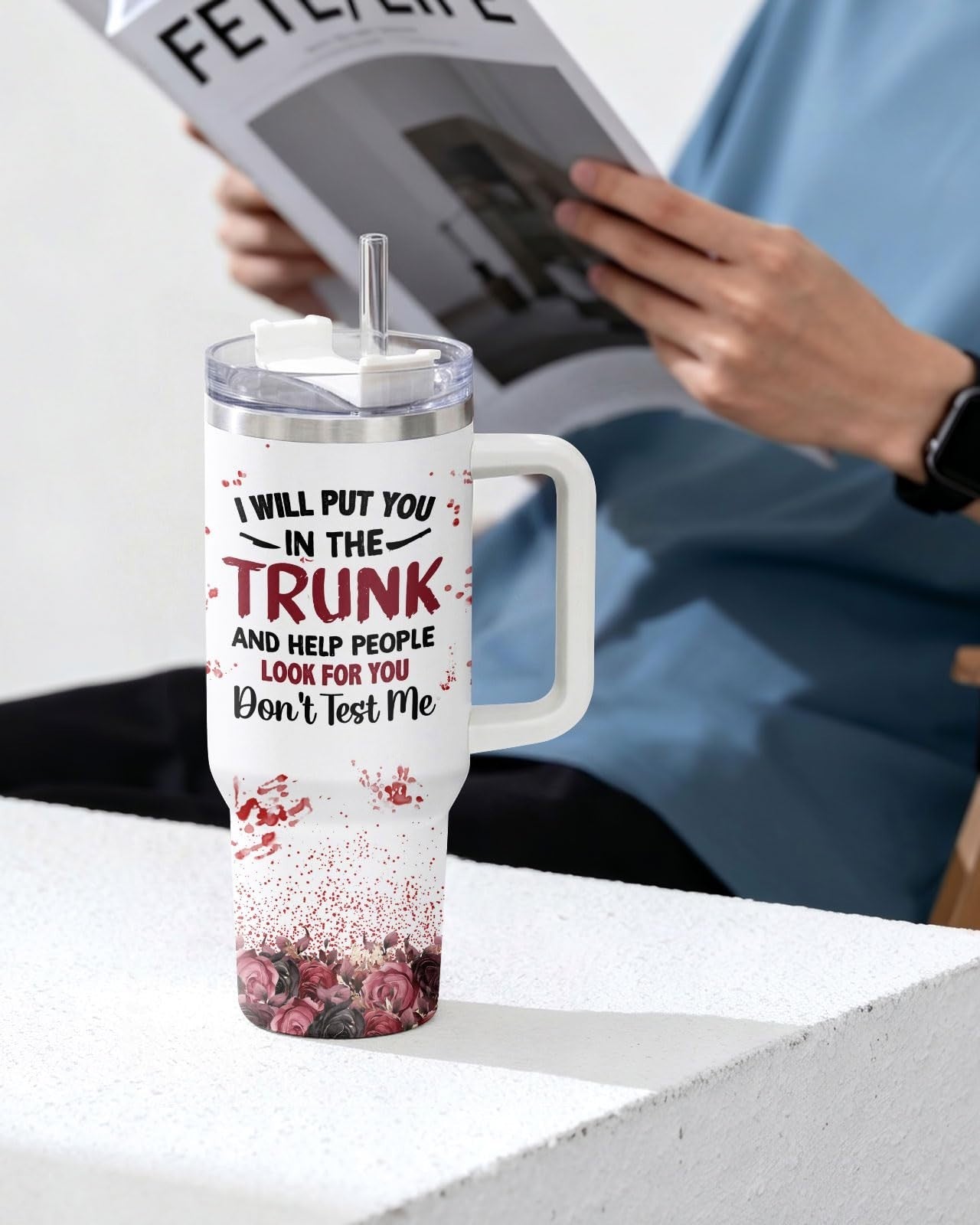 34oz Insulated Stainless Steel Tumbler   Funny Horror Gothic Roses Travel Mug6