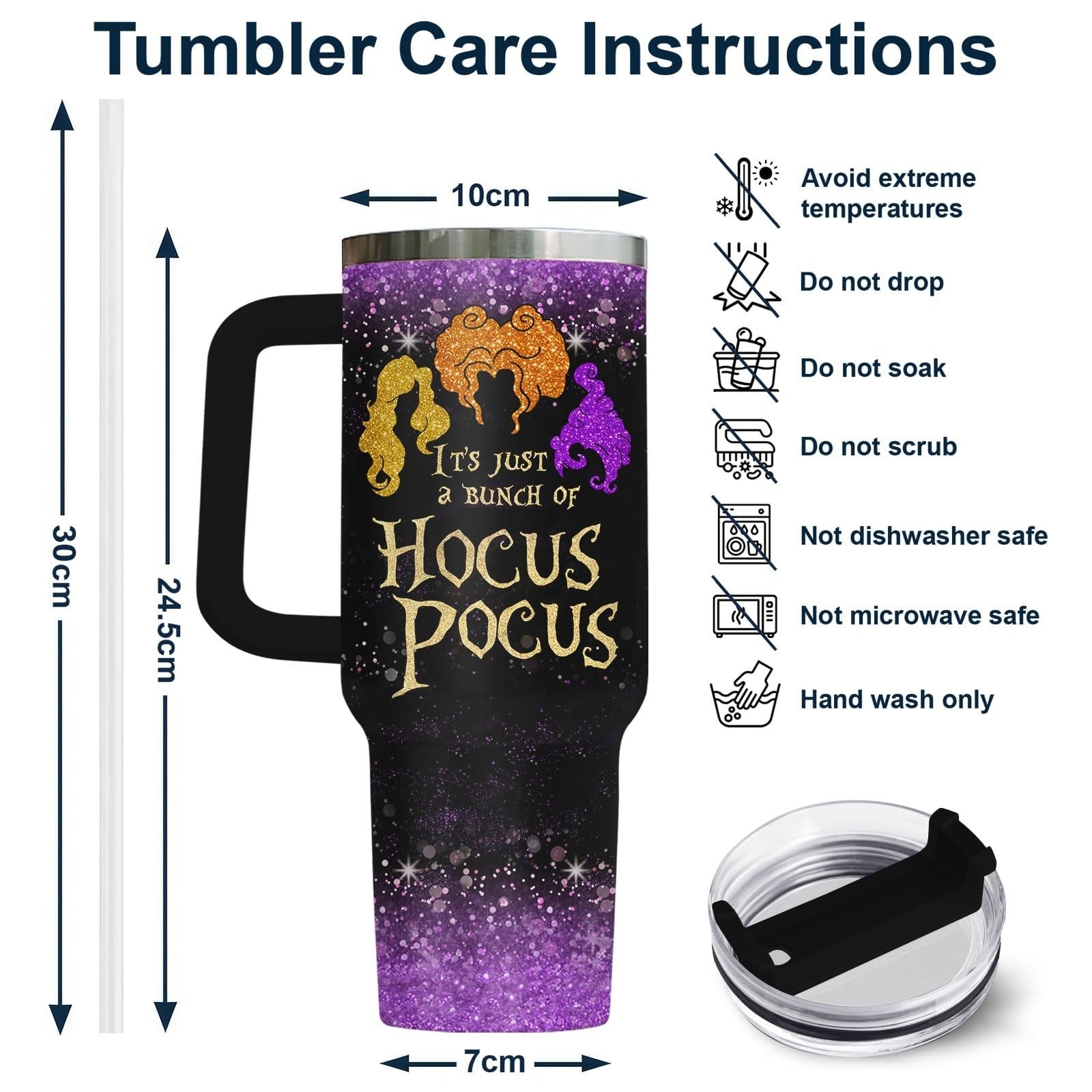 34oz Glitter Tumbler with Handle & Straw   Insulated Travel Mug for Coffee, Funn2